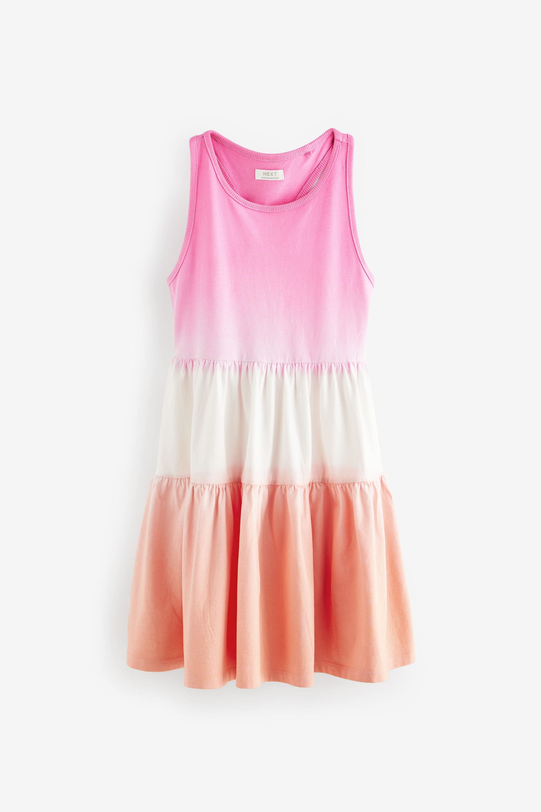 Pink/Apricot Orange Ombre Jersey Back Detail Tiered Dress (3-16yrs)