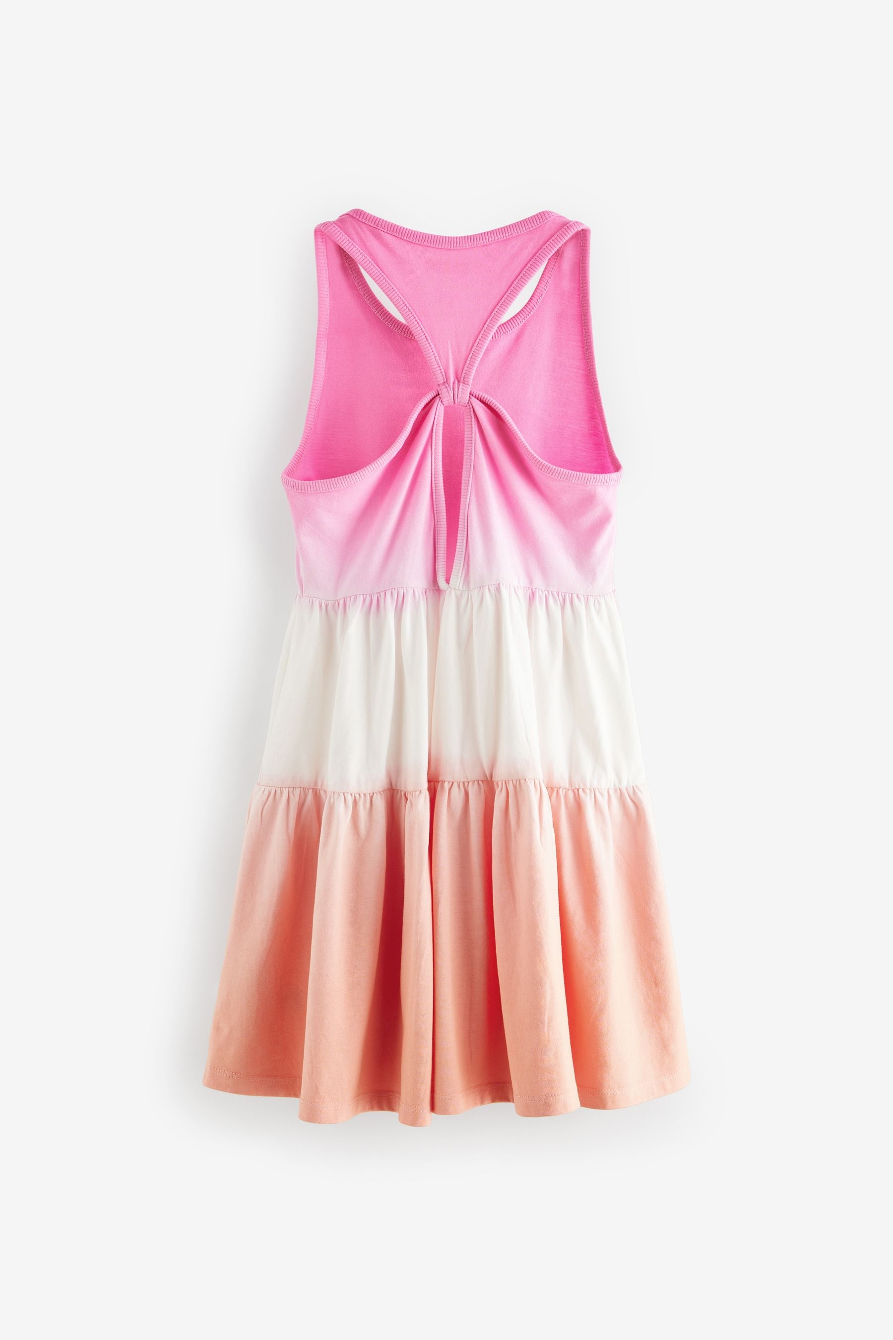 Pink/Apricot Orange Ombre Jersey Back Detail Tiered Dress (3-16yrs)