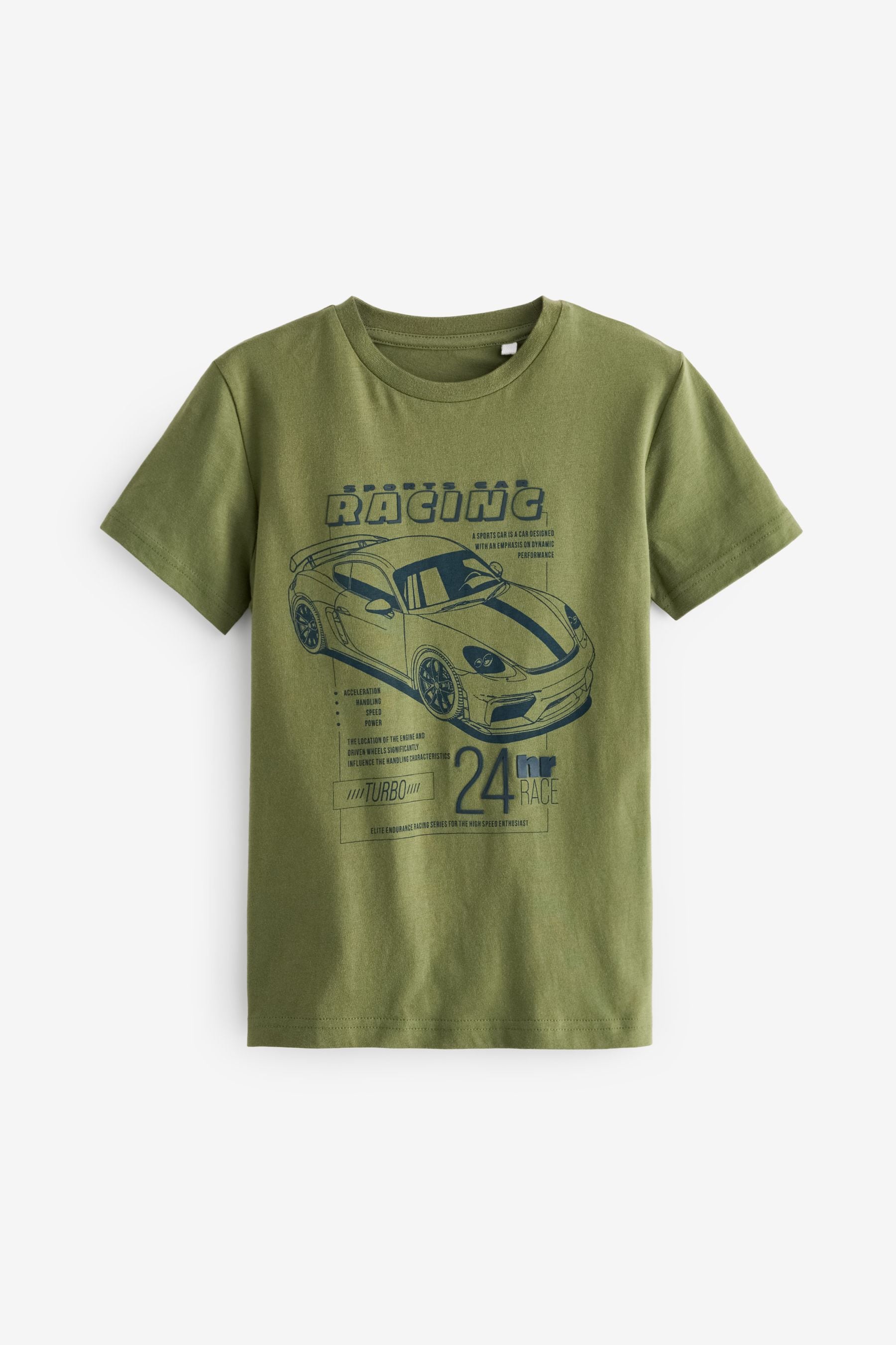 Navy Blue/Khaki Green Car Graphic Regular Fit Short Sleeve T-Shirts 3 Pack (3-16yrs)