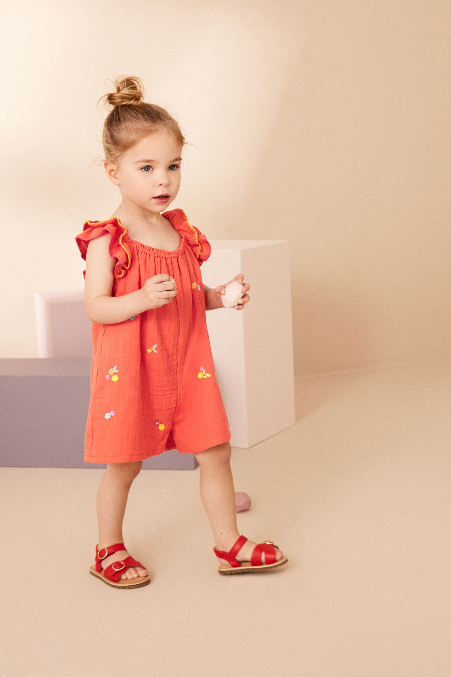 Coral Pink Embellished Playsuit (3mths-7yrs)