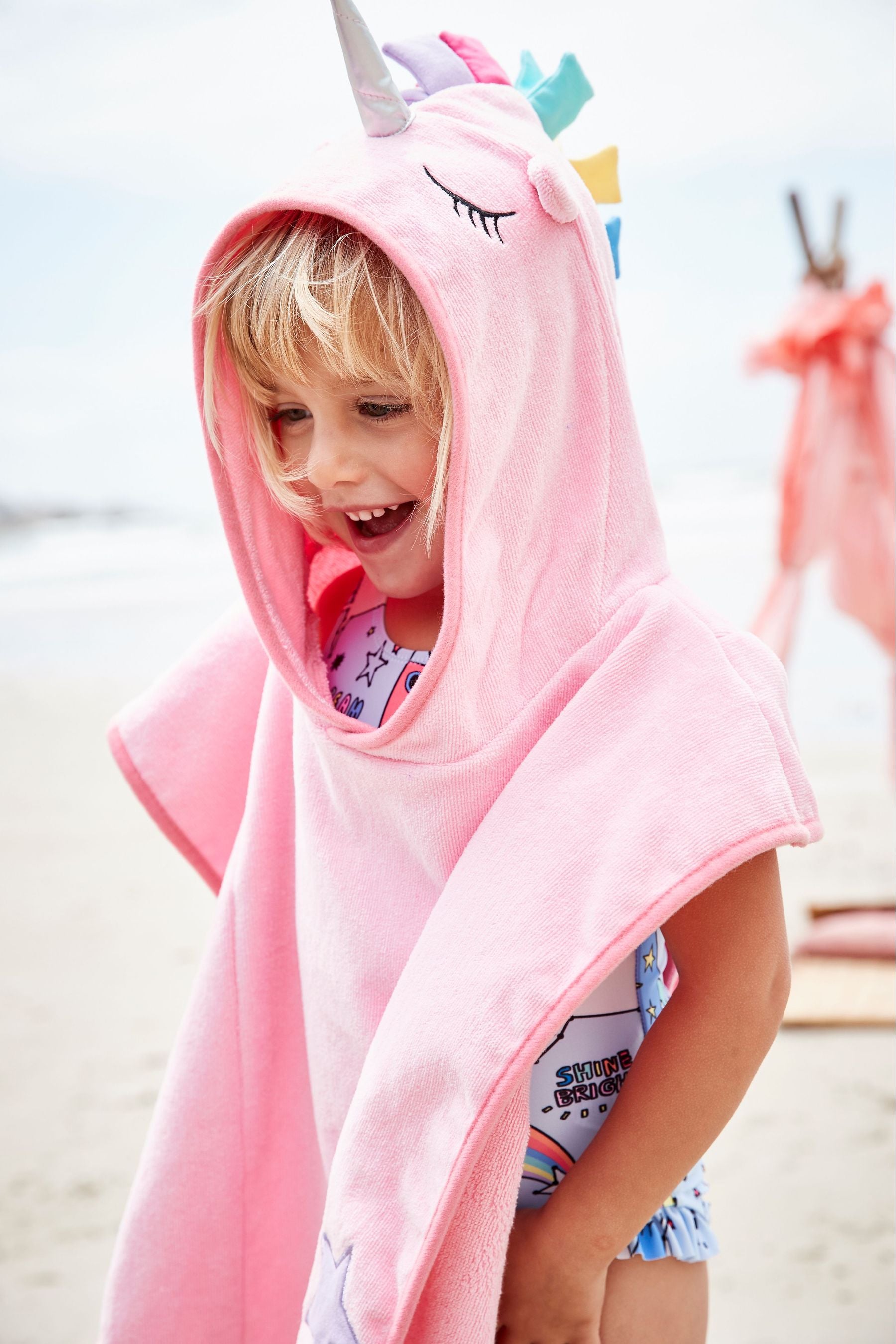 Pink Unicorn Towelling Poncho