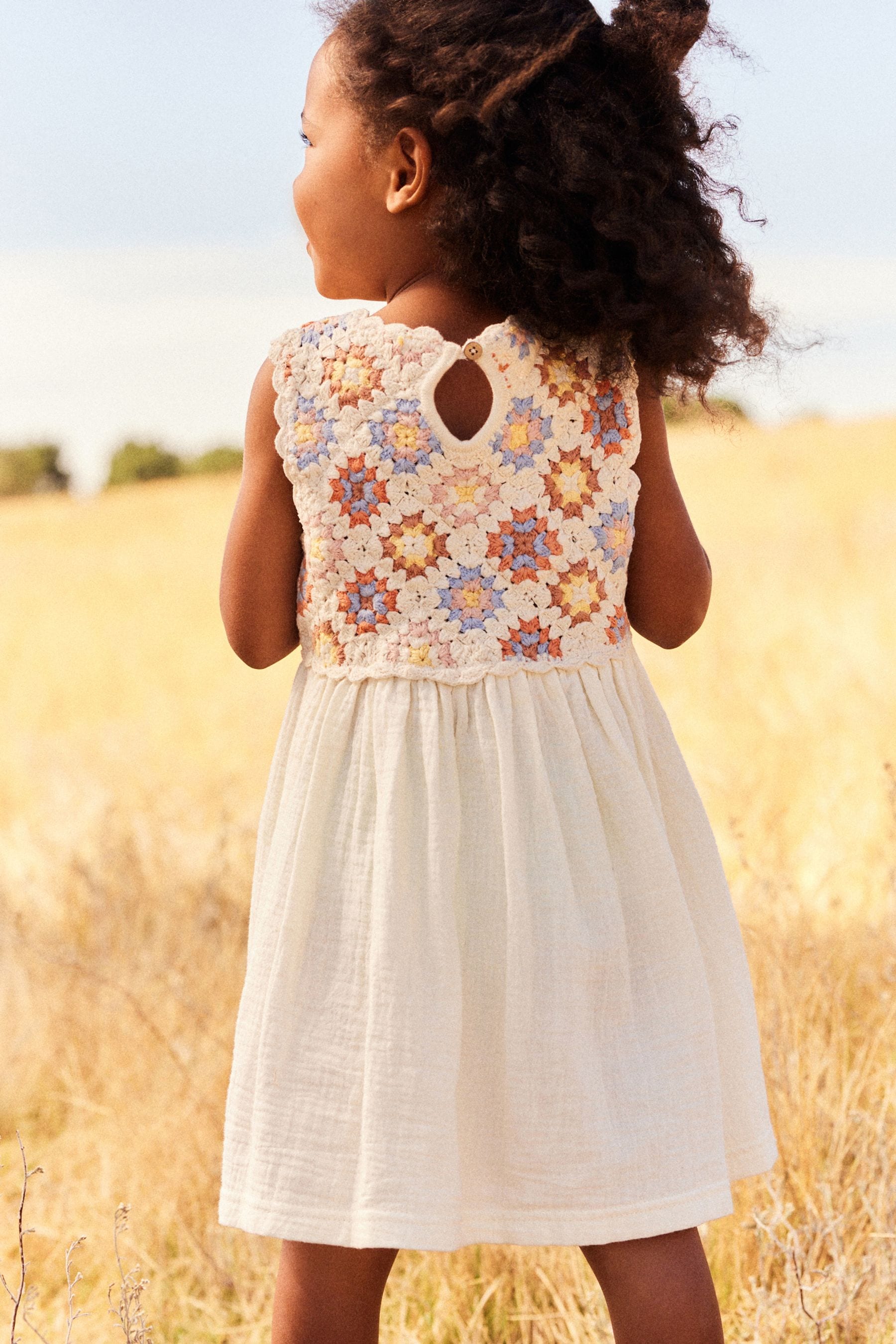 Ecru Marl Crochet Square Dress (3mths-7yrs)