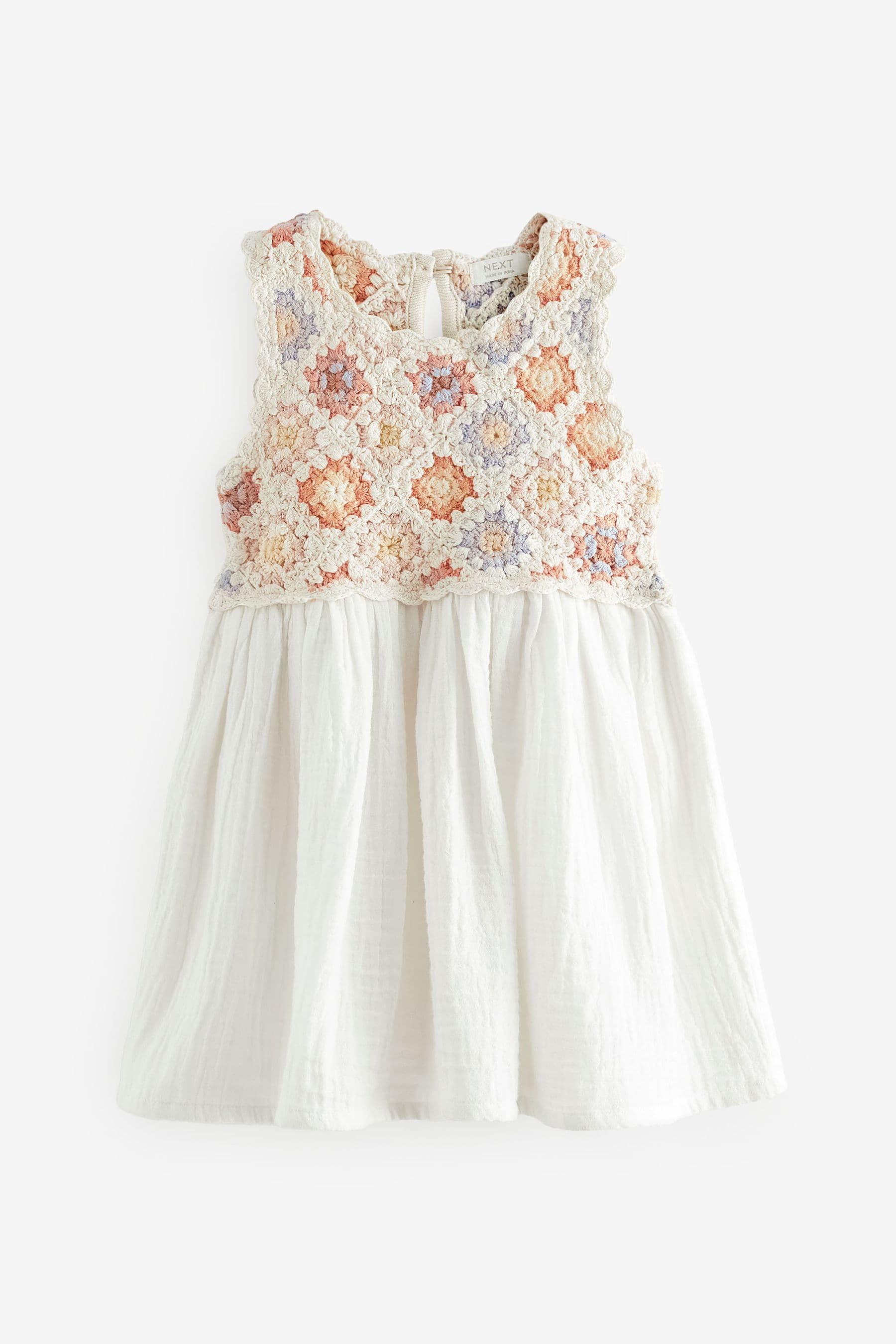 Ecru Marl Crochet Square Dress (3mths-7yrs)