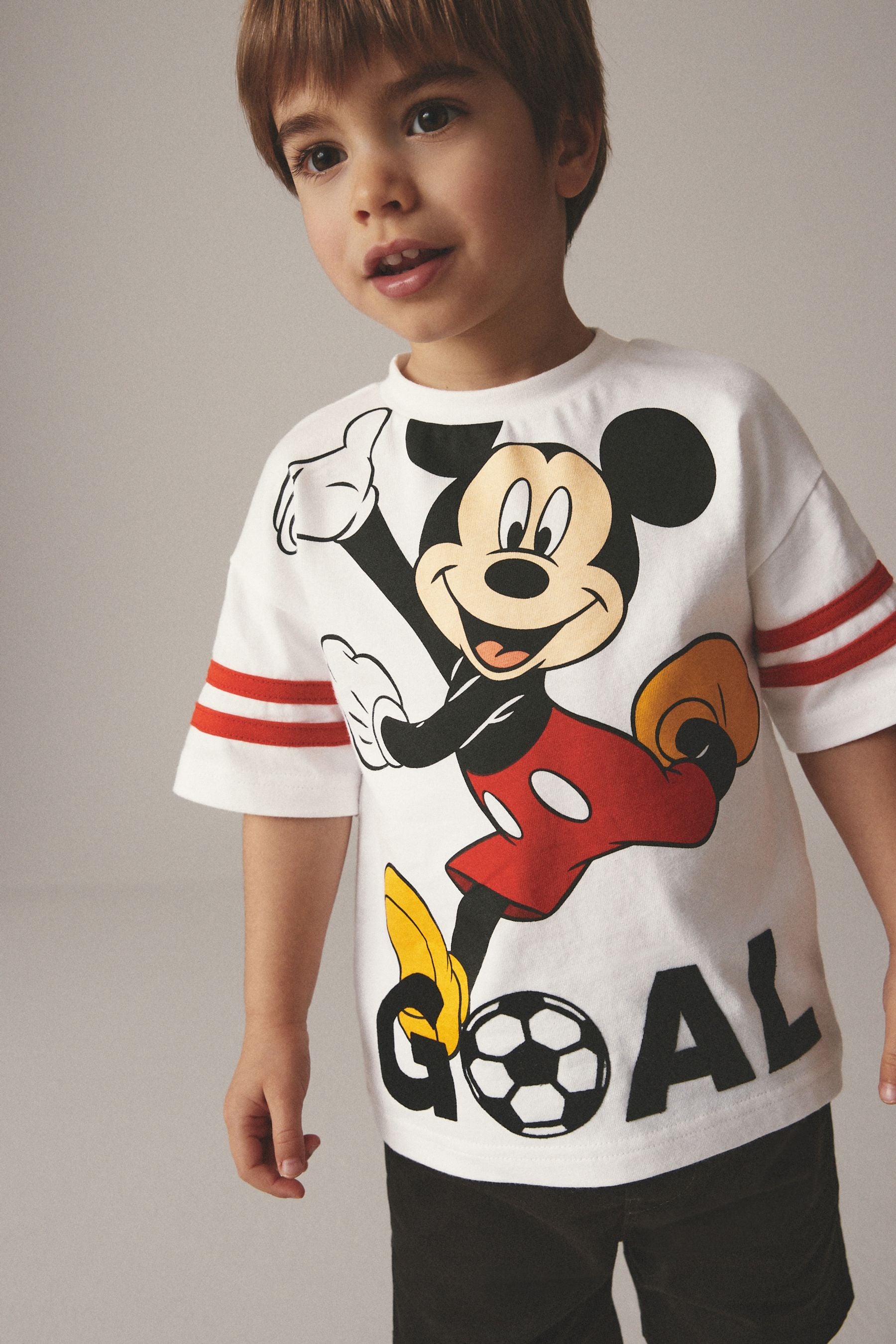 White 100% Cotton Mickey Football Short Sleeve T-Shirt (6mths-8yrs)