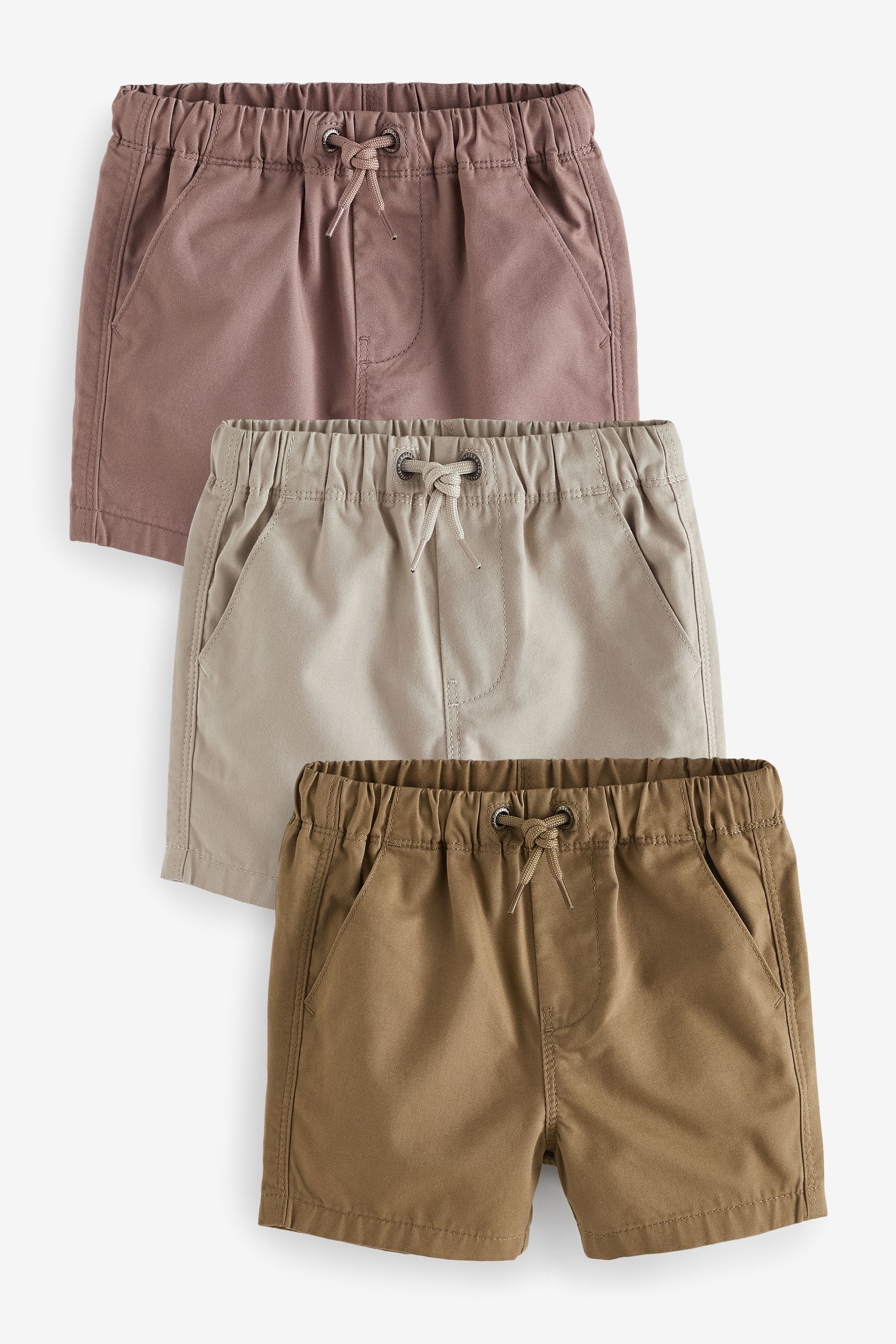 Tan/Stone/Pink Pull On Shorts 3 Pack (3mths-7yrs)