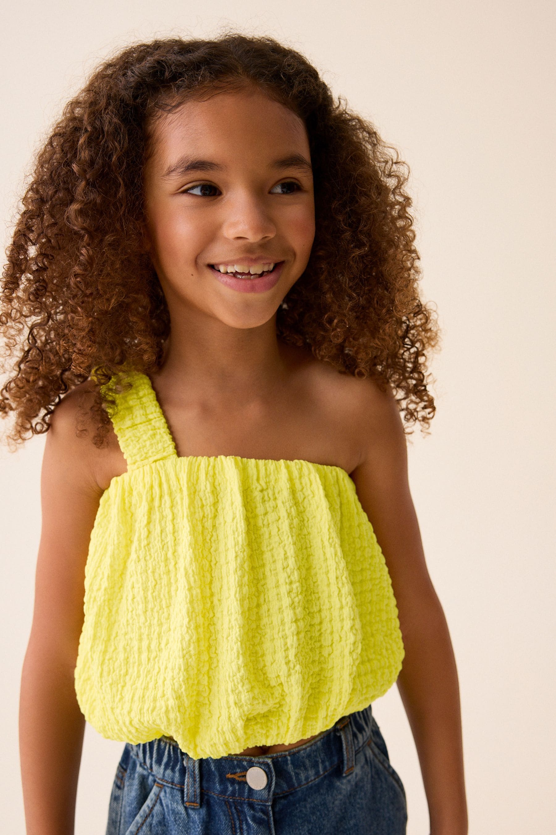 Yellow One Shoulder Texture Bubble Top (3-16yrs)