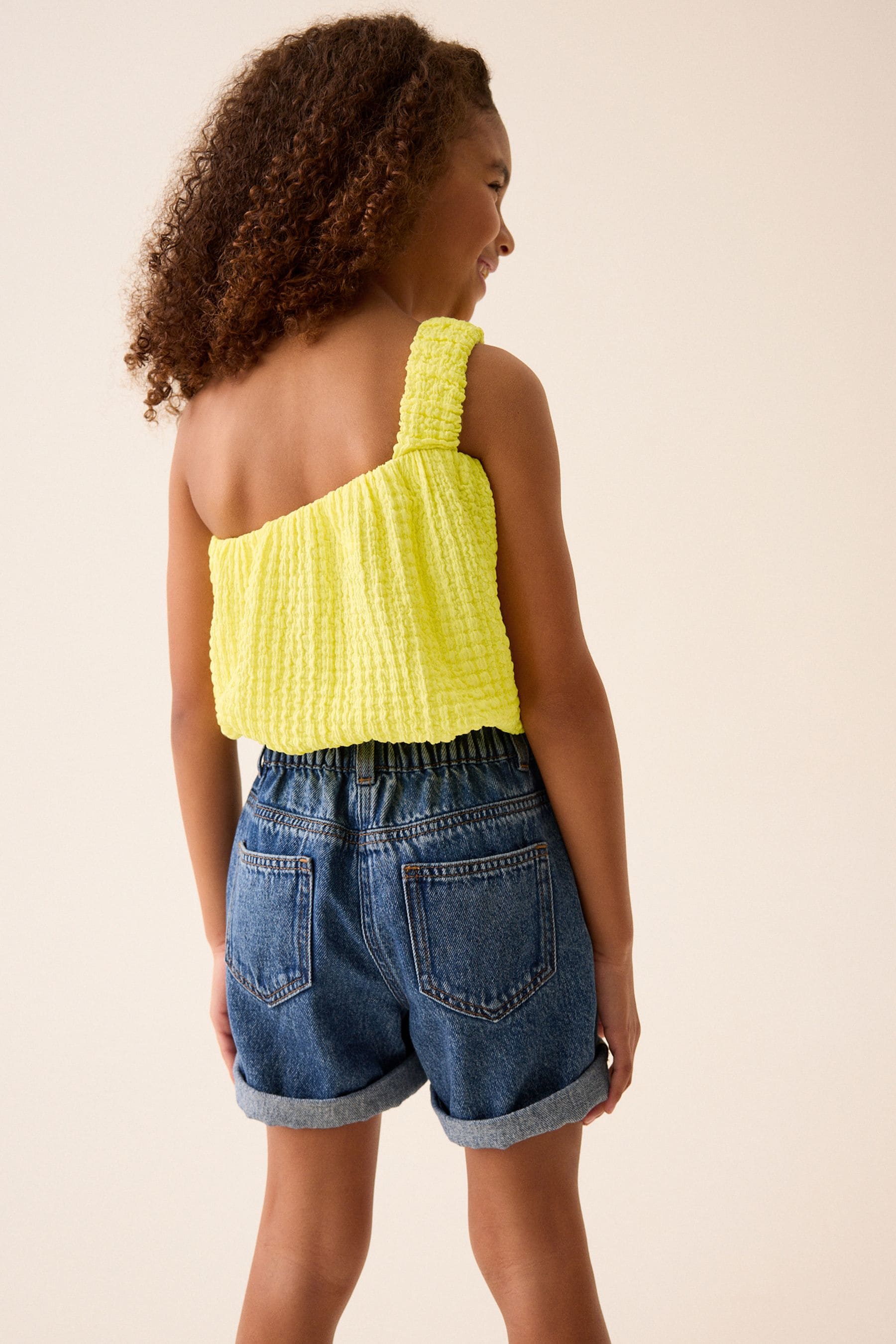 Yellow One Shoulder Texture Bubble Top (3-16yrs)