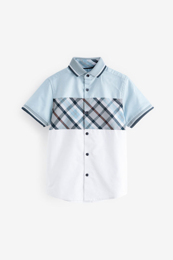 Blue 100% Cotton Short Sleeve Check Shirt (3-16yrs)