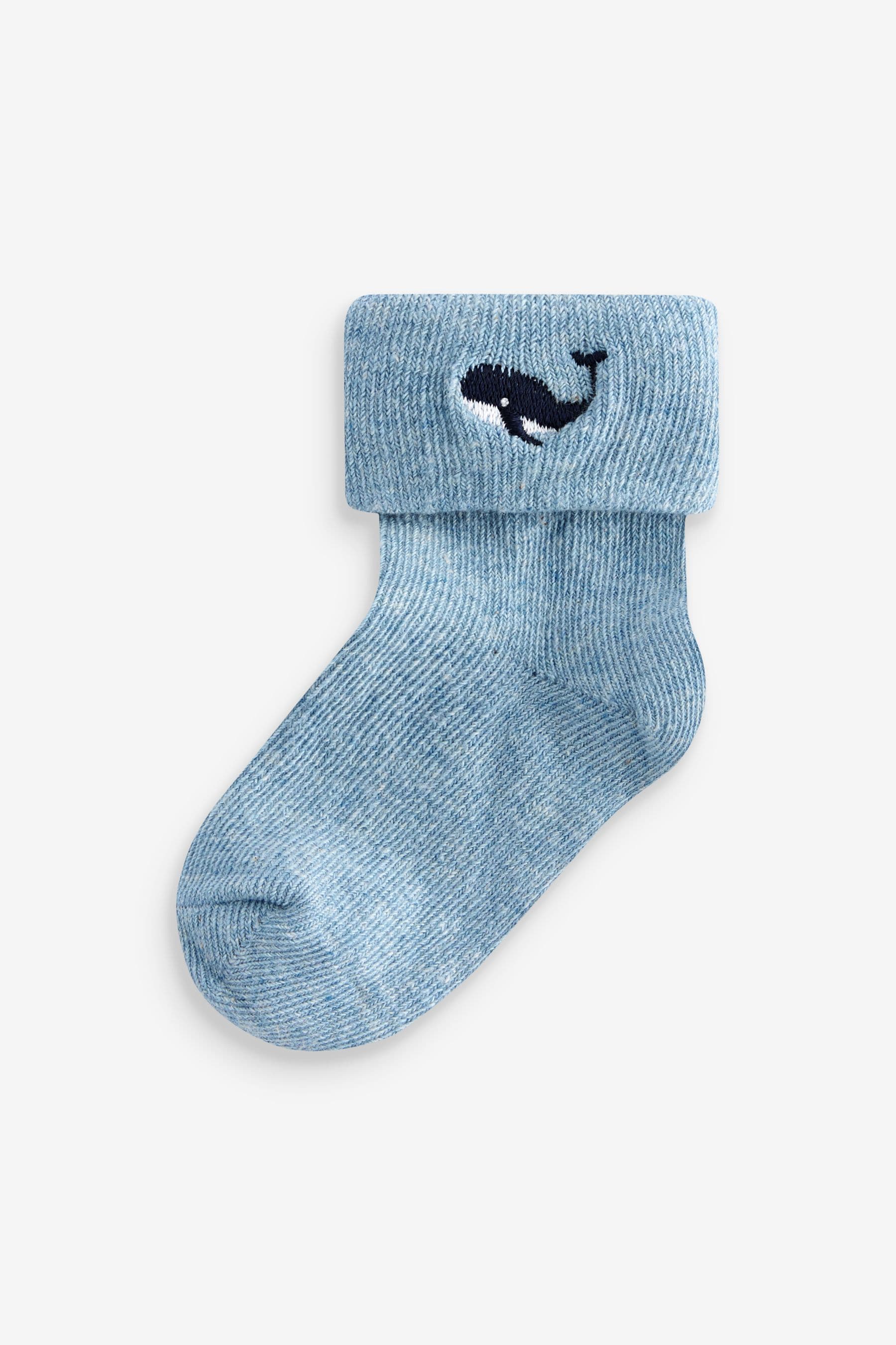 Blue/White 4 Pack Roll Top Baby Socks (0mths-2yrs)