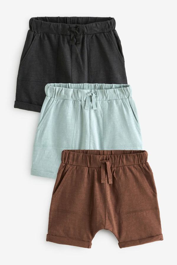 Mineral Blue/Tan Brown/Charcoal Grey Lightweight Jersey Shorts 3 Pack (3mths-7yrs)