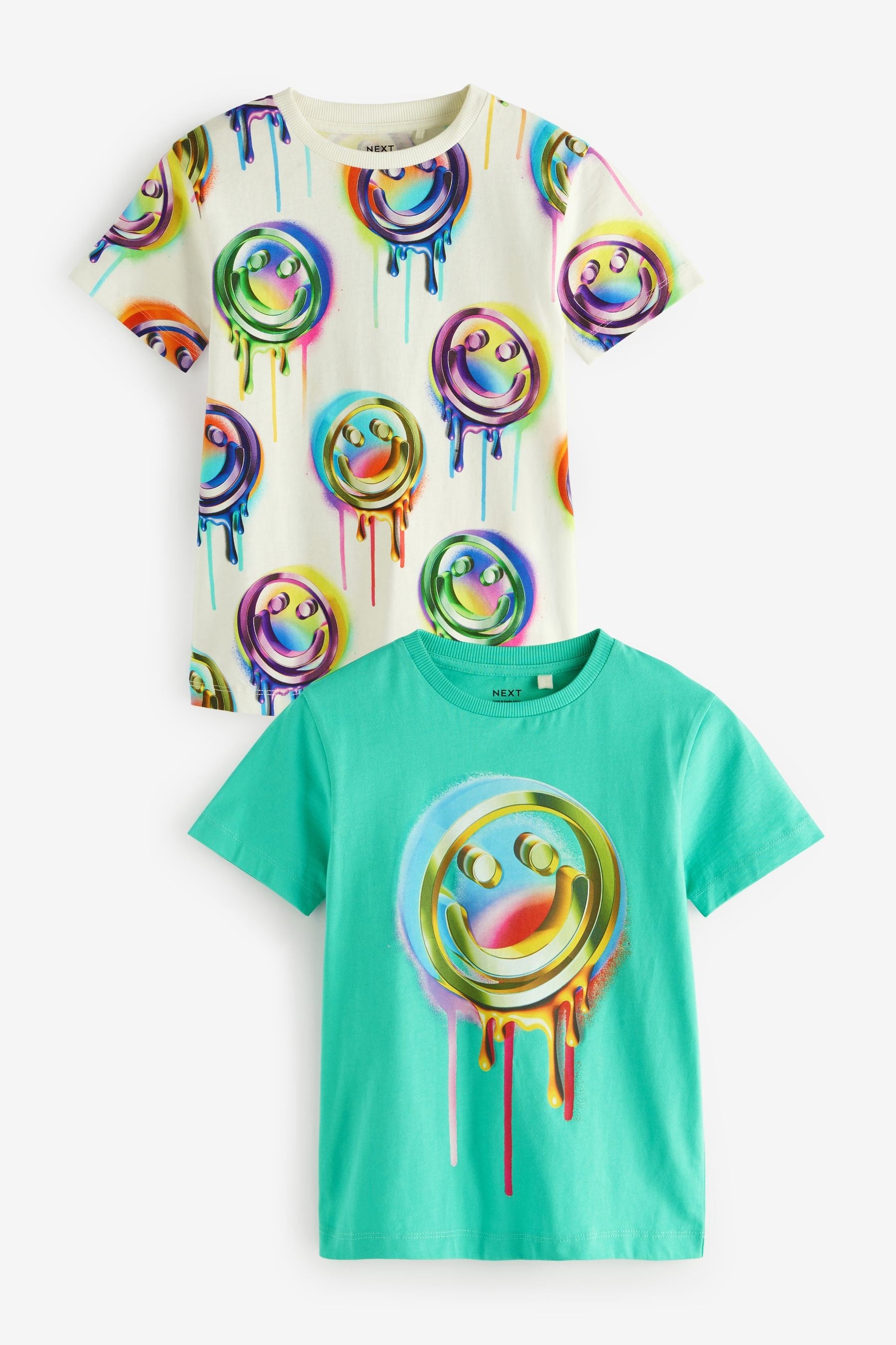 Green/White Drippy Smile Graphic Short Sleeve 100% Cotton T-Shirts 2 Pack (3-16yrs)