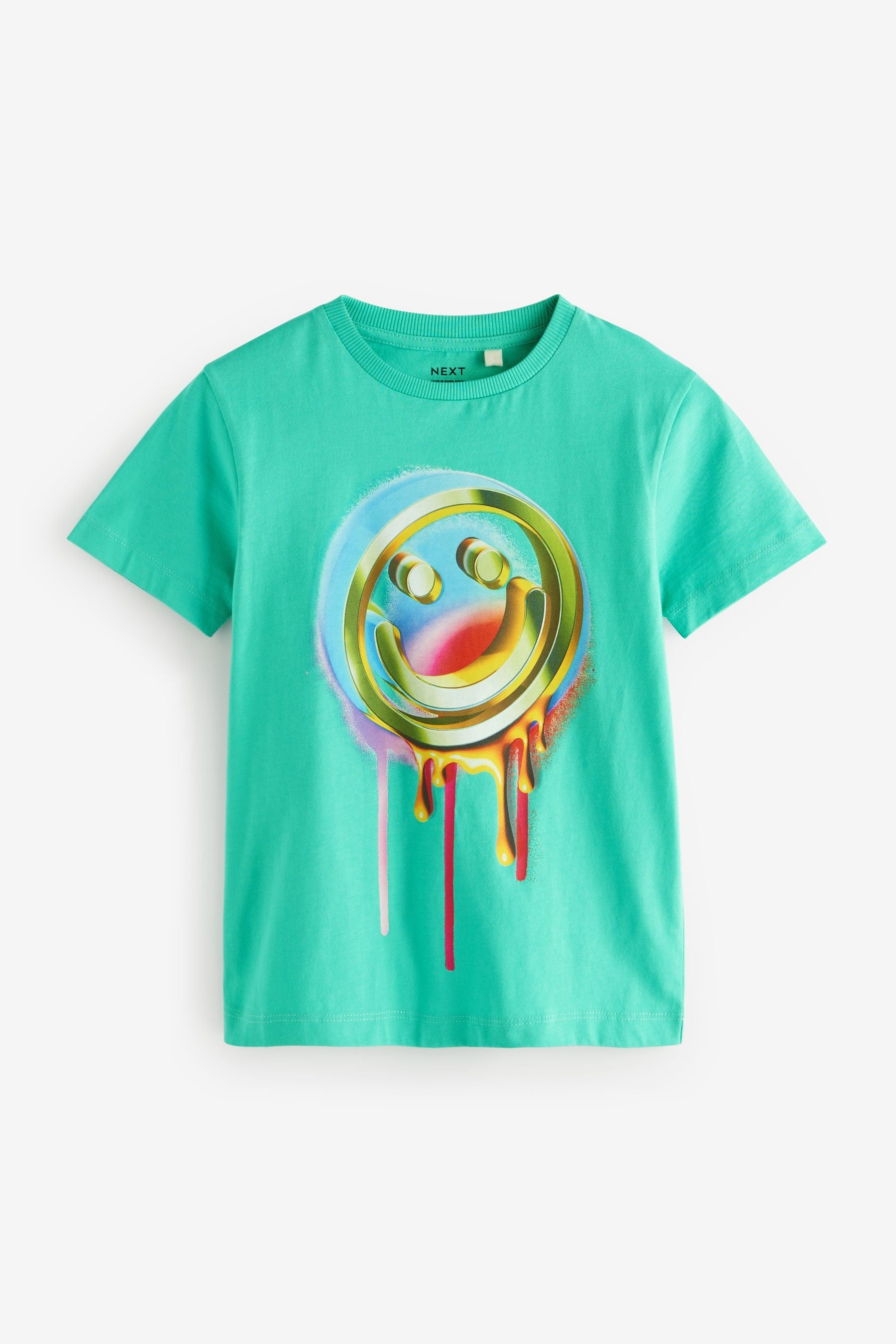 Green/White Drippy Smile Graphic Short Sleeve 100% Cotton T-Shirts 2 Pack (3-16yrs)