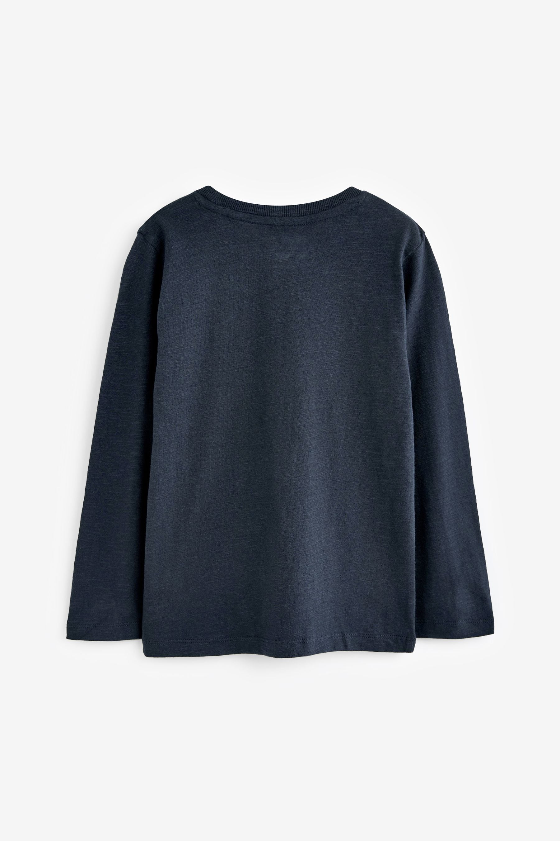 Navy 100% Cotton Long Sleeve Plain T-Shirt (3mths-7yrs)