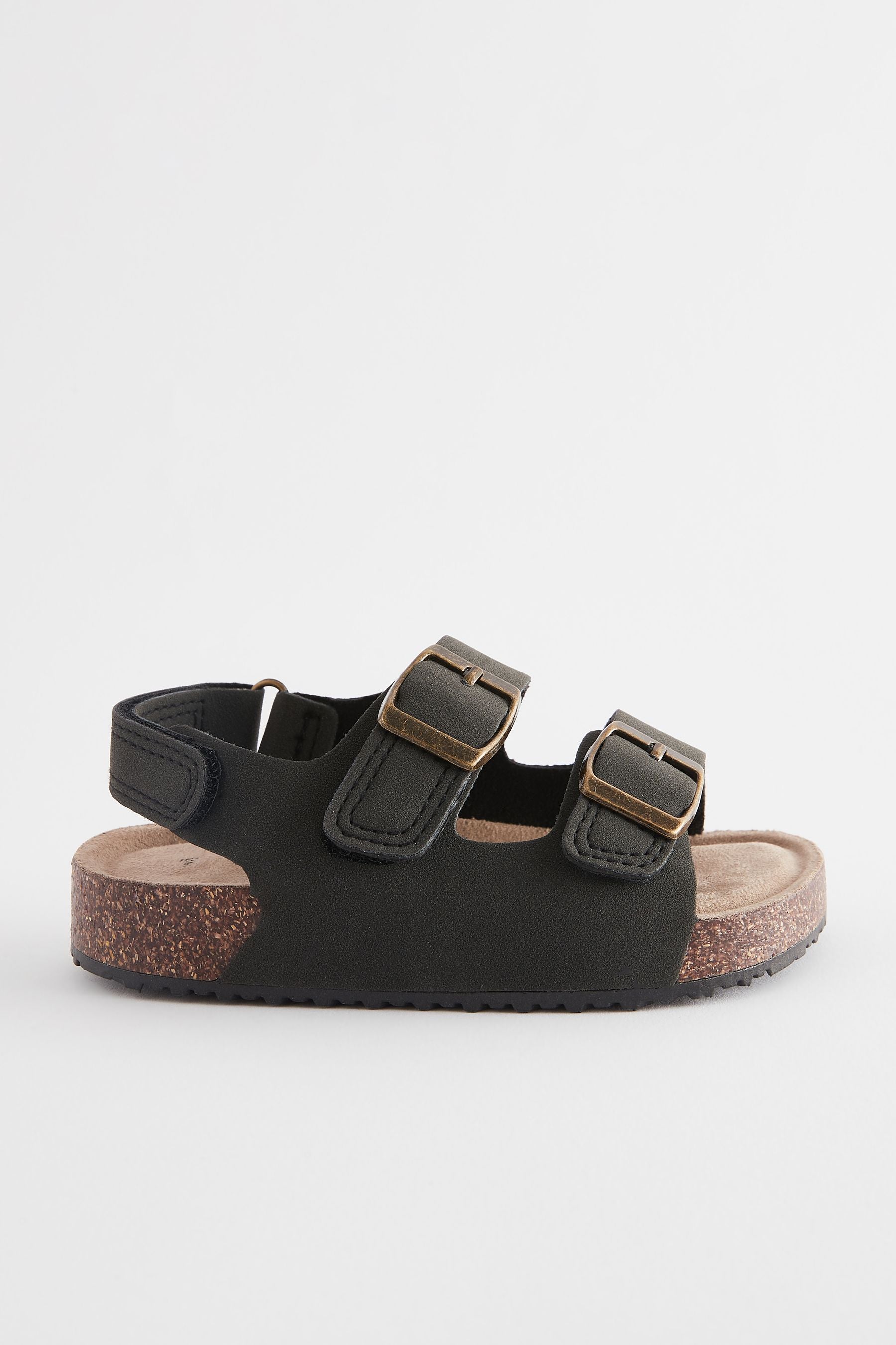 Black Wide Fit (G) Double Buckle Cushioned Footbed Sandals