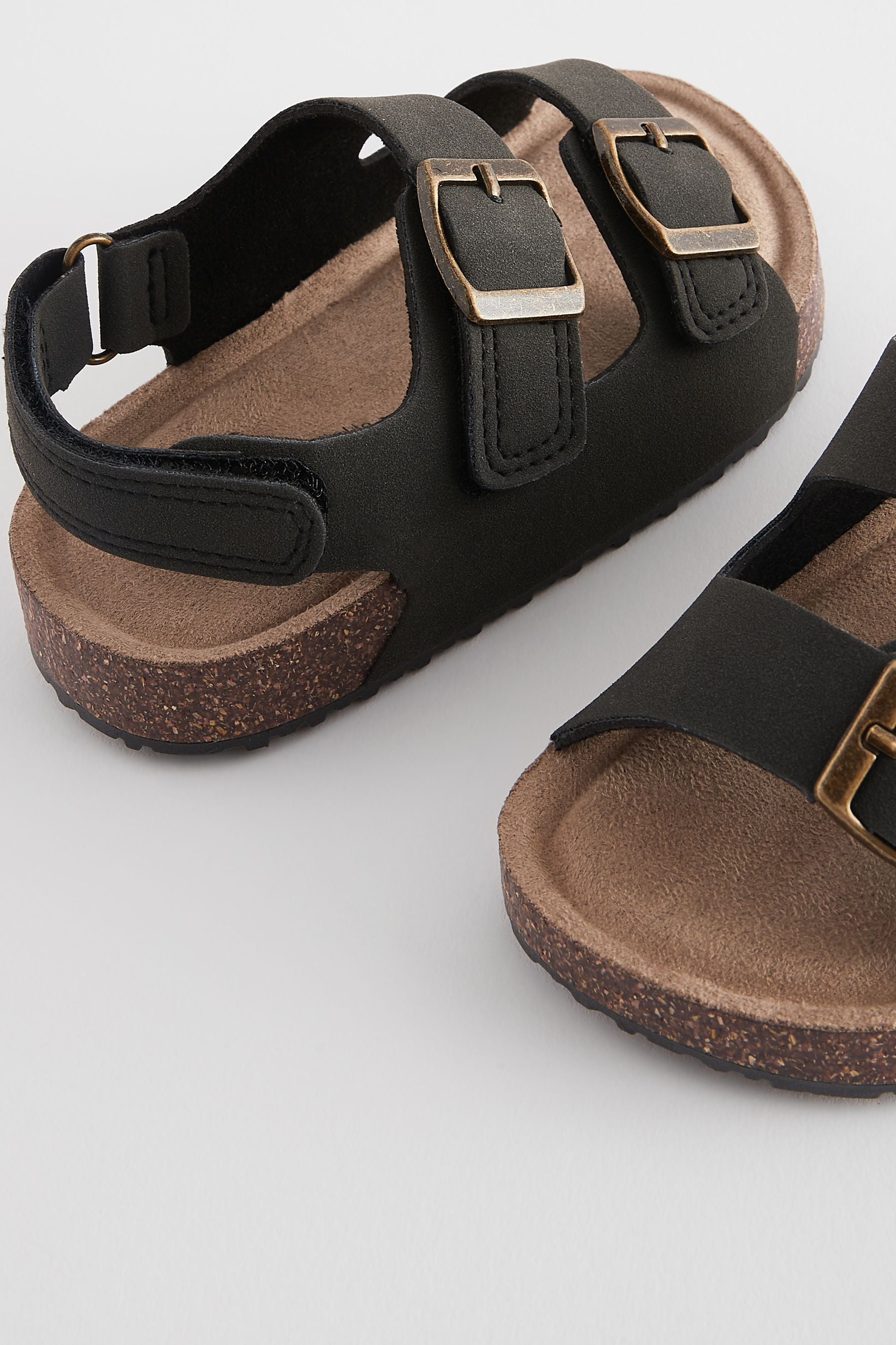 Black Wide Fit (G) Double Buckle Cushioned Footbed Sandals