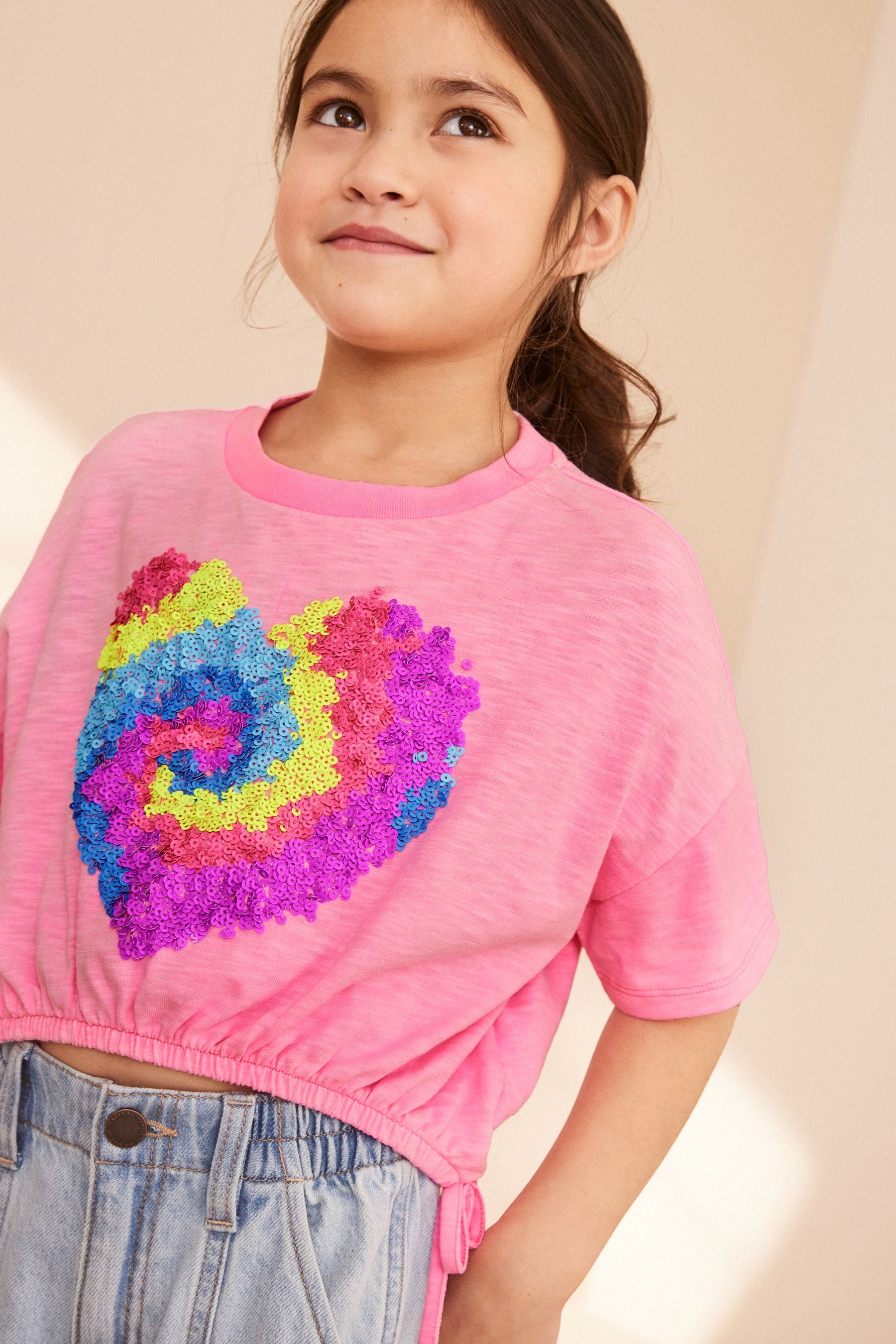 Bright Pink Sequin Heart T-Shirt (3-16yrs)