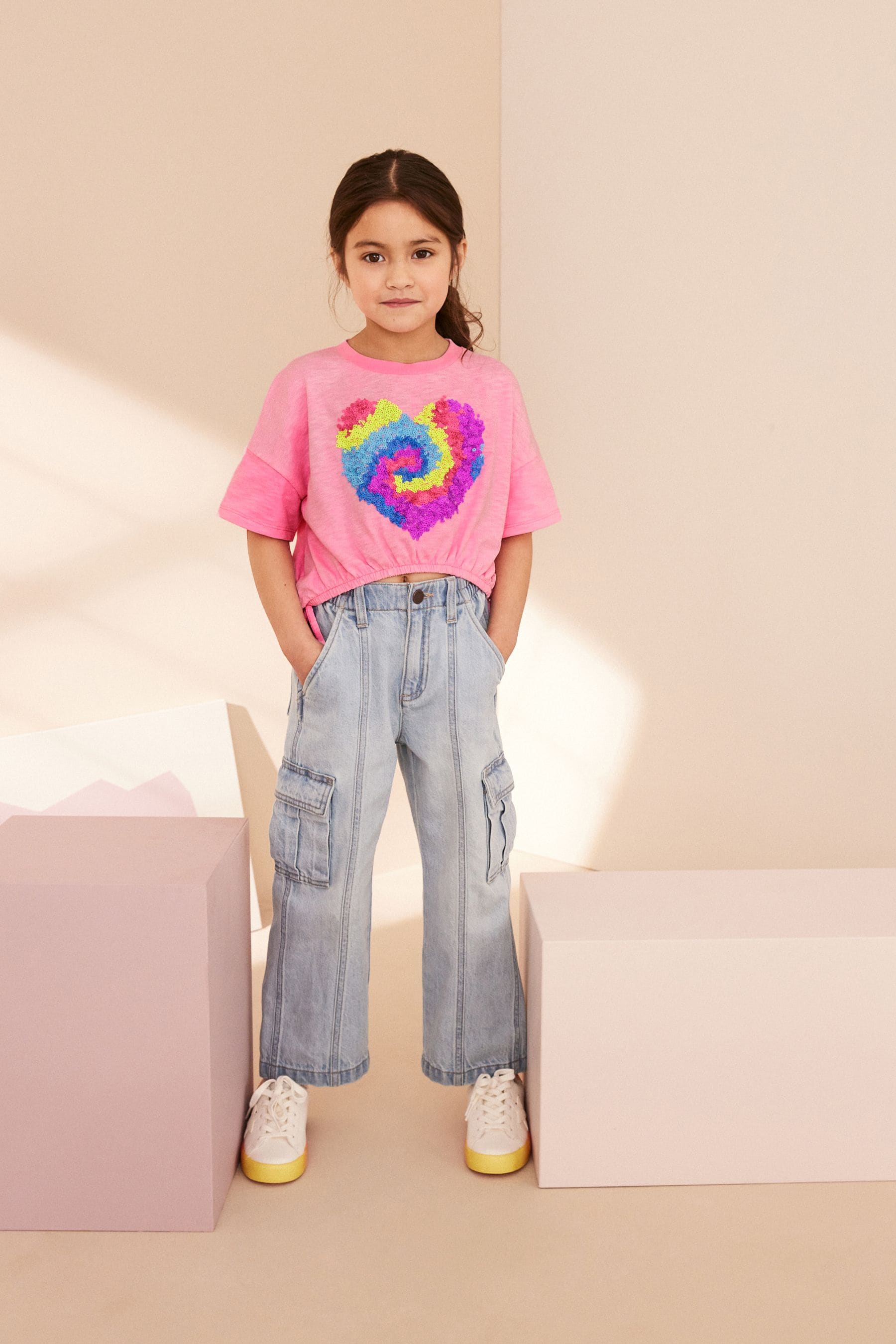 Bright Pink Sequin Heart T-Shirt (3-16yrs)