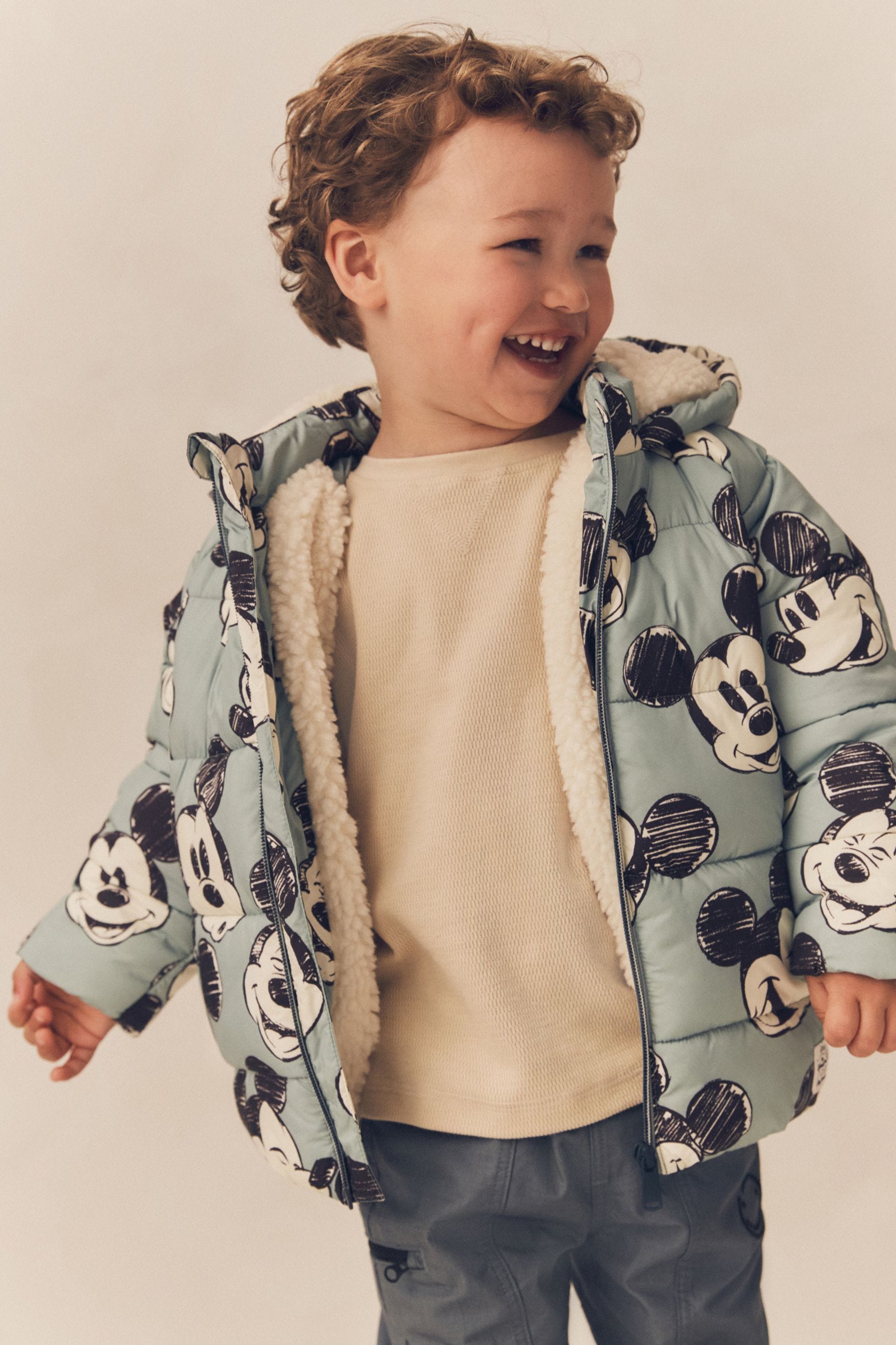 Light Blue Mickey Borg Lined Padded Coat (3mths-7yrs)