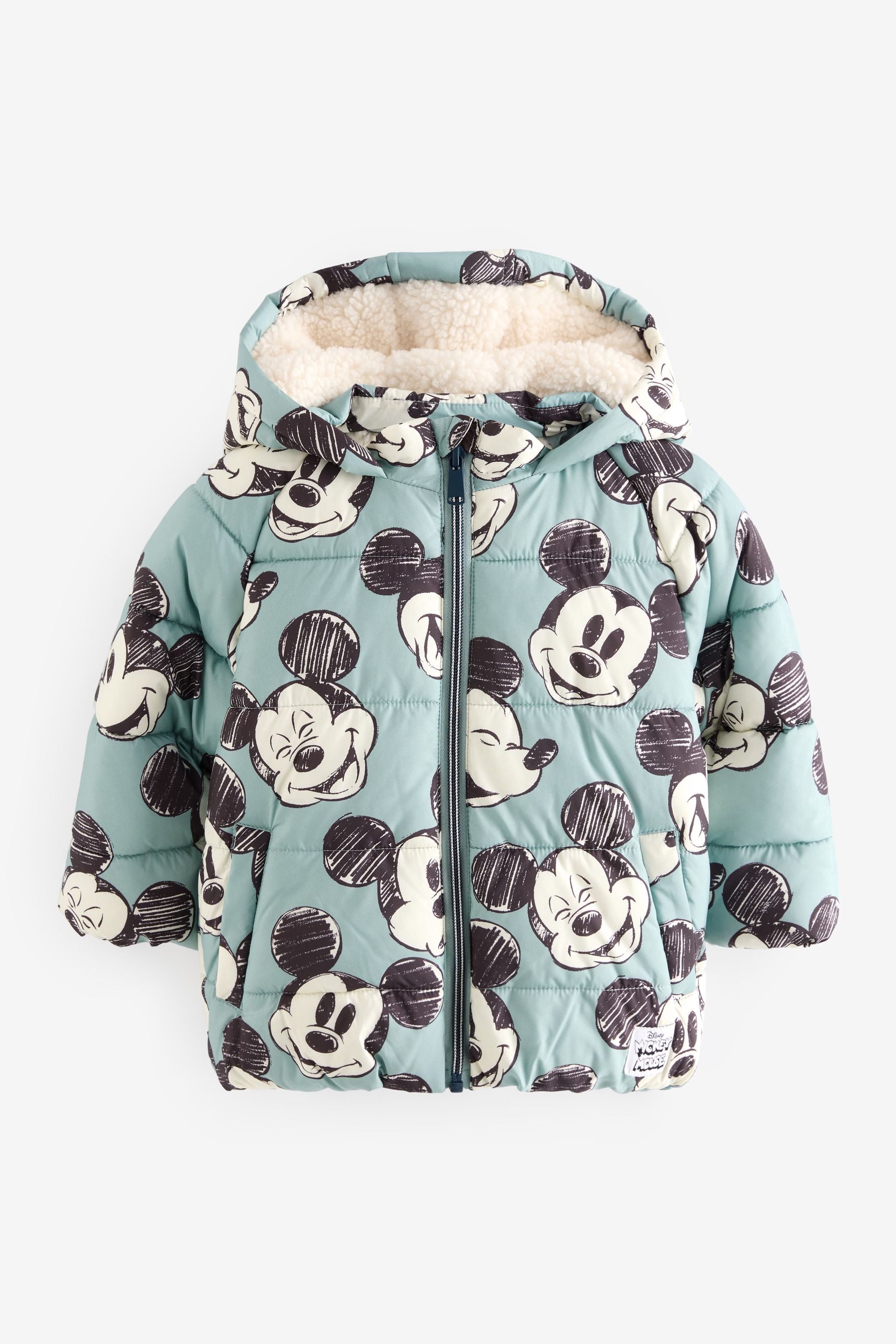 Light Blue Mickey Borg Lined Padded Coat (3mths-7yrs)