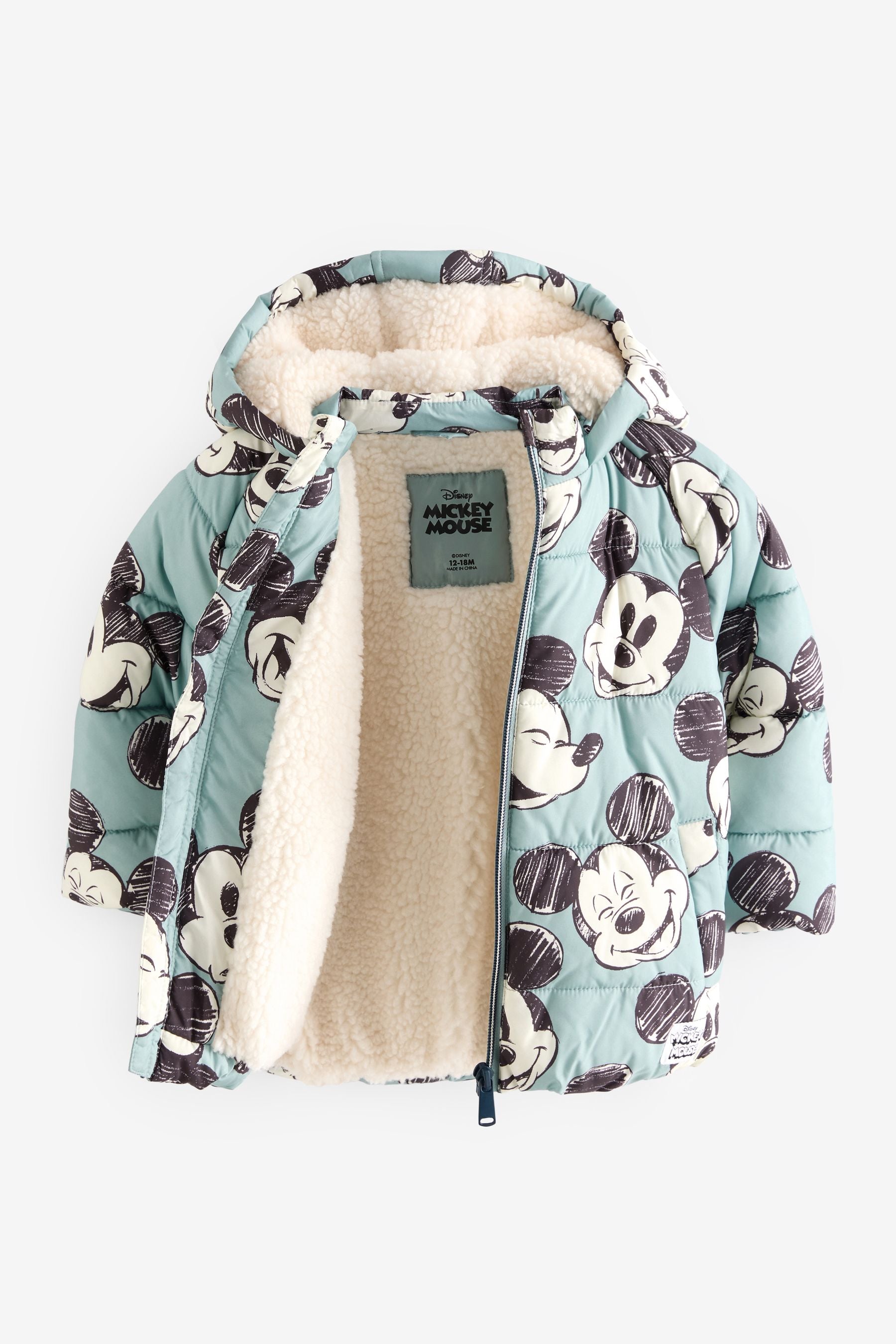 Light Blue Mickey Borg Lined Padded Coat (3mths-7yrs)