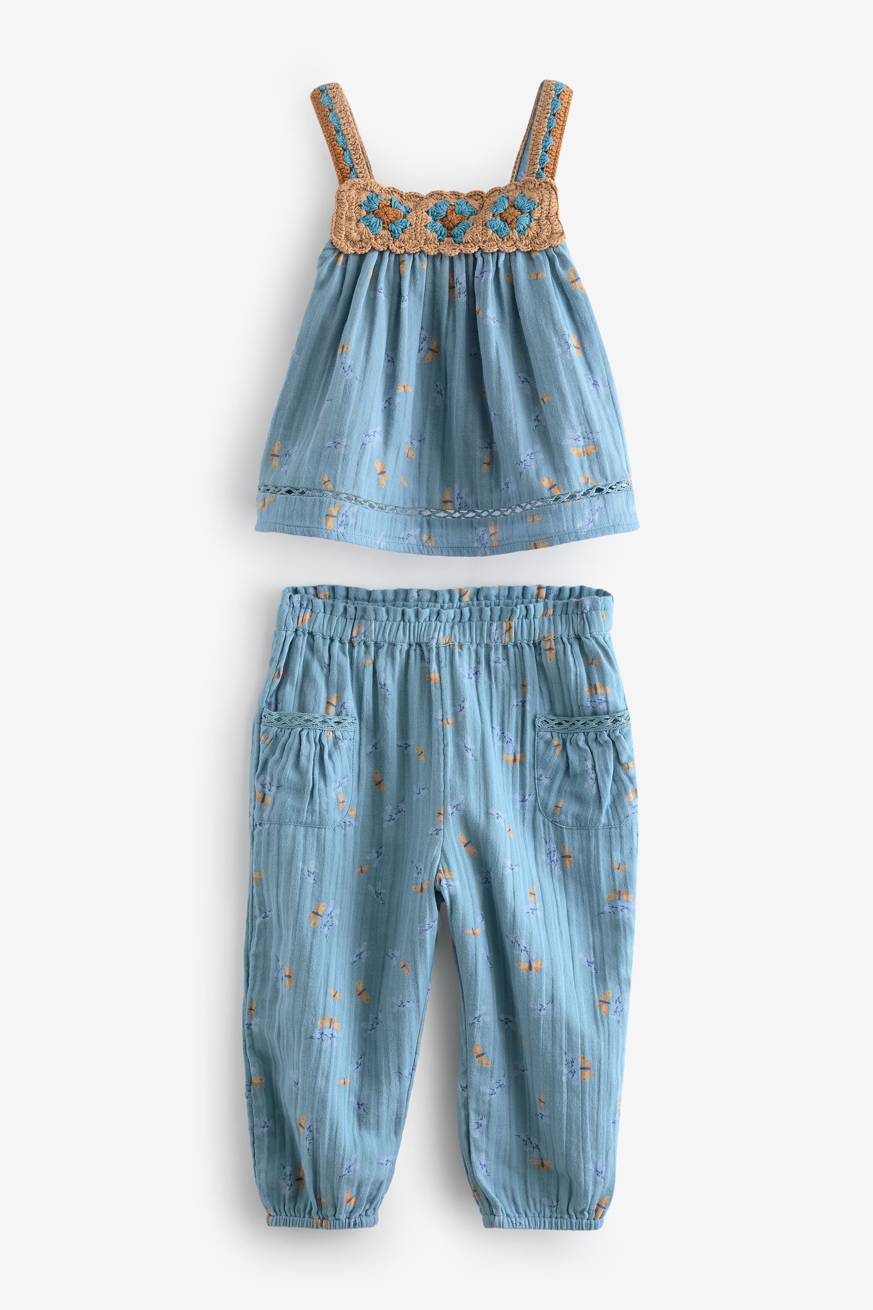 Teal Blue 100% Cotton Crochet Co-ord Set (3mths-7yrs)