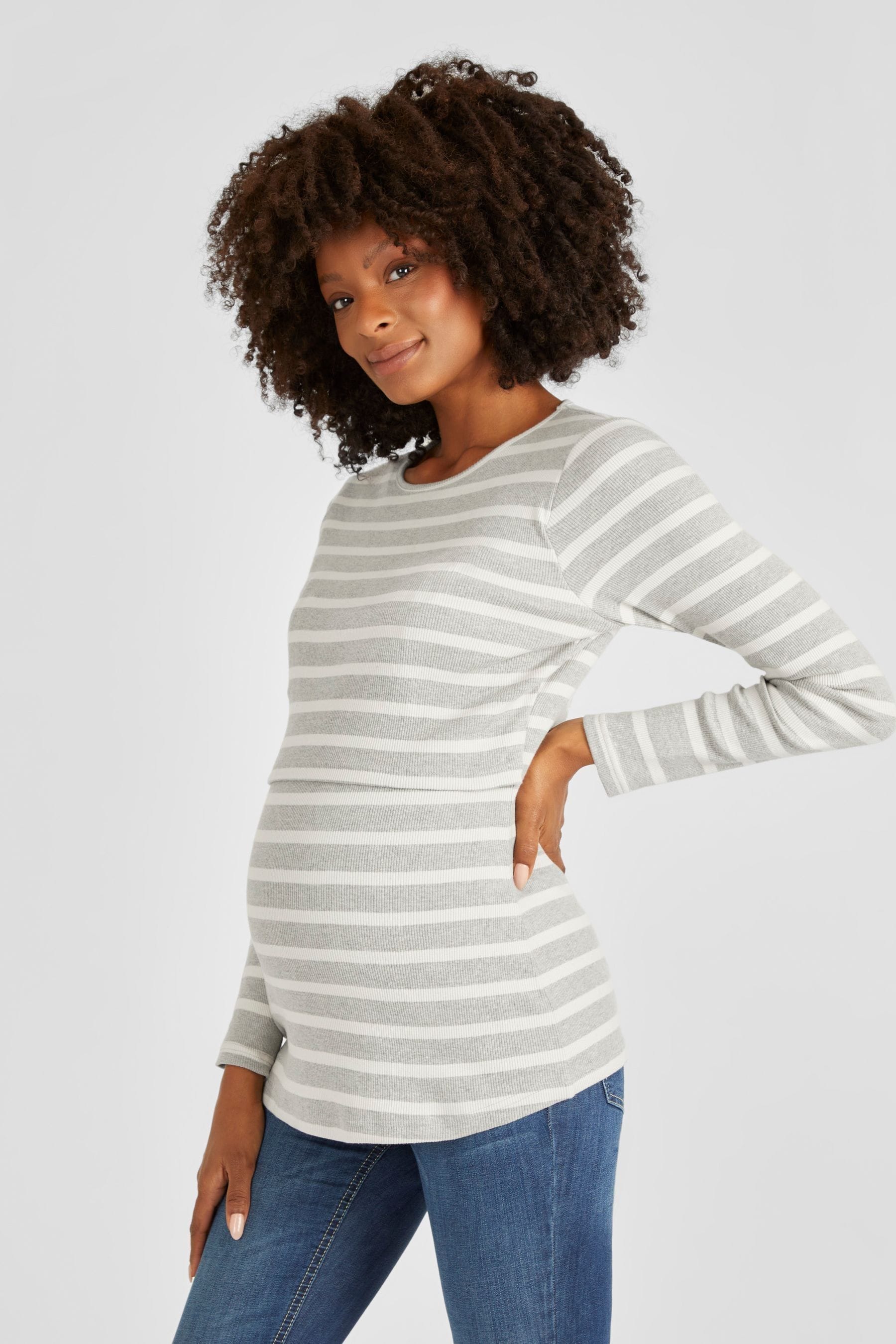 Grey JoJo Maman Bébé Ribbed Maternity & Nursing Jersey Top