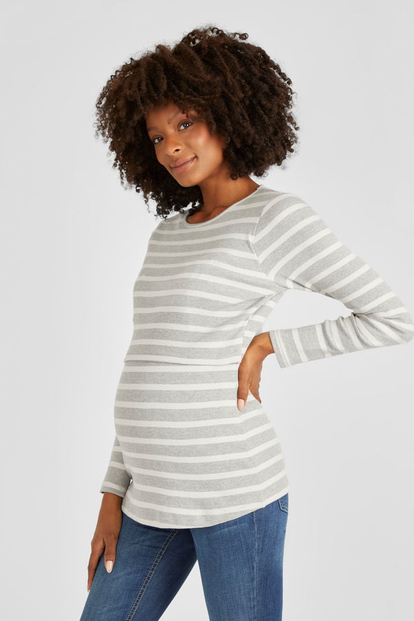 JoJo Maman B?©b?© Grey Ribbed Maternity & Nursing Jersey Top