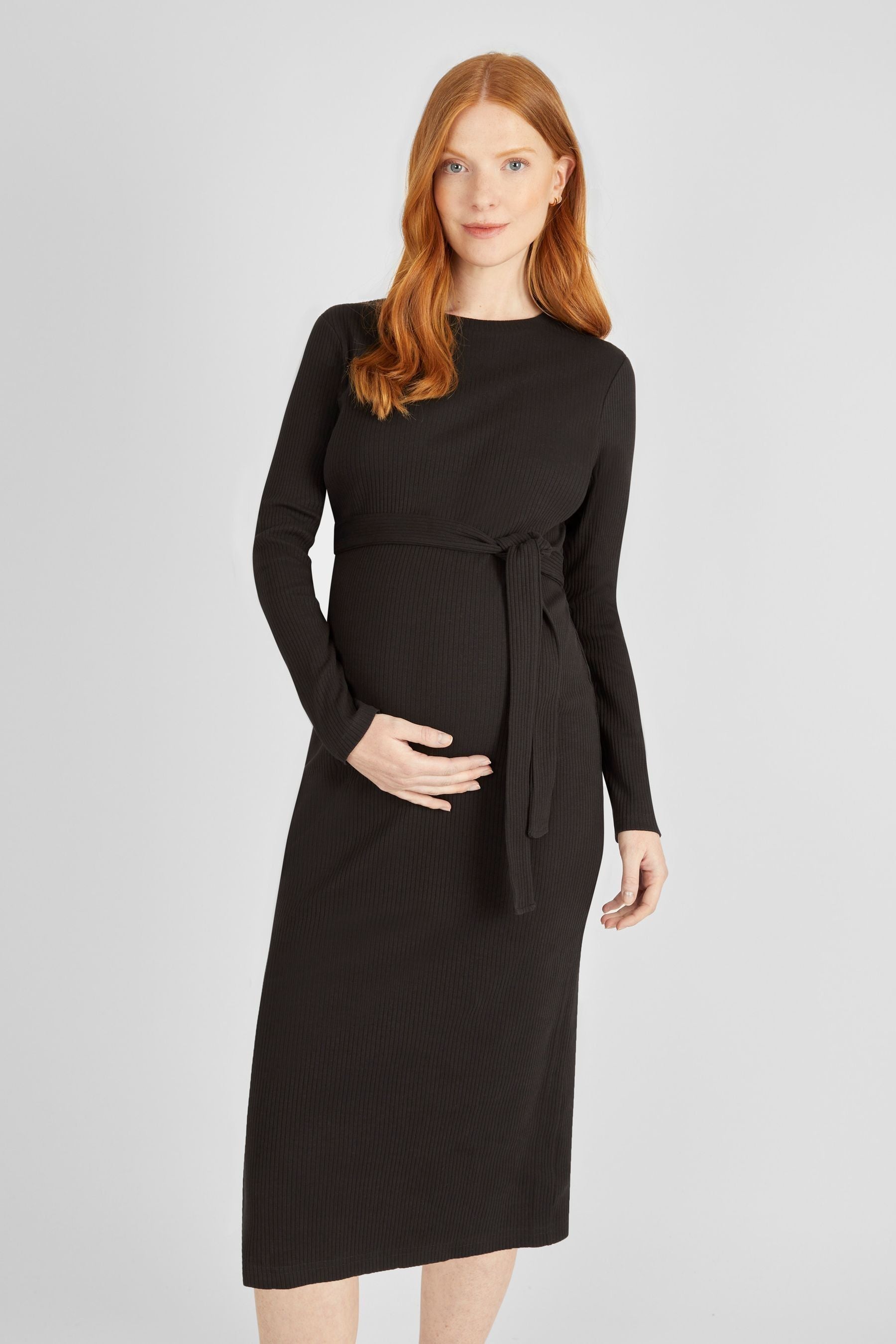 Black JoJo Maman Bébé Ribbed Jersey Maternity Dress