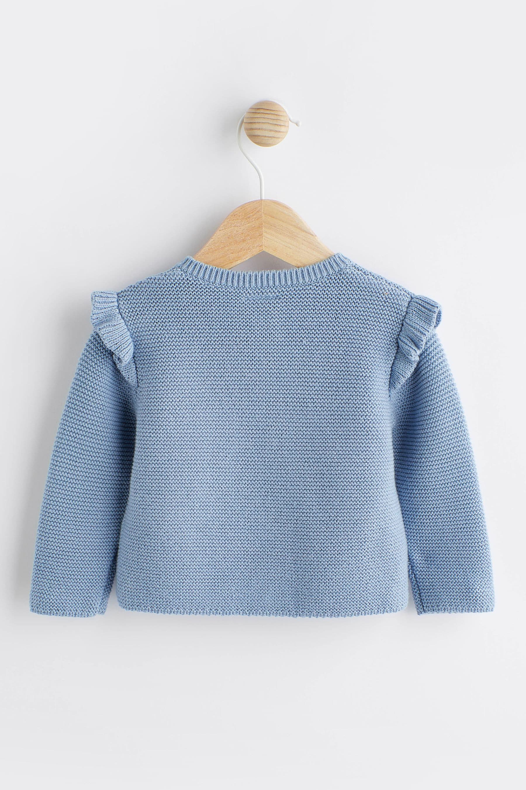 Blue Baby Frill Shoulder Knitted Cardigan (0mths-2yrs)