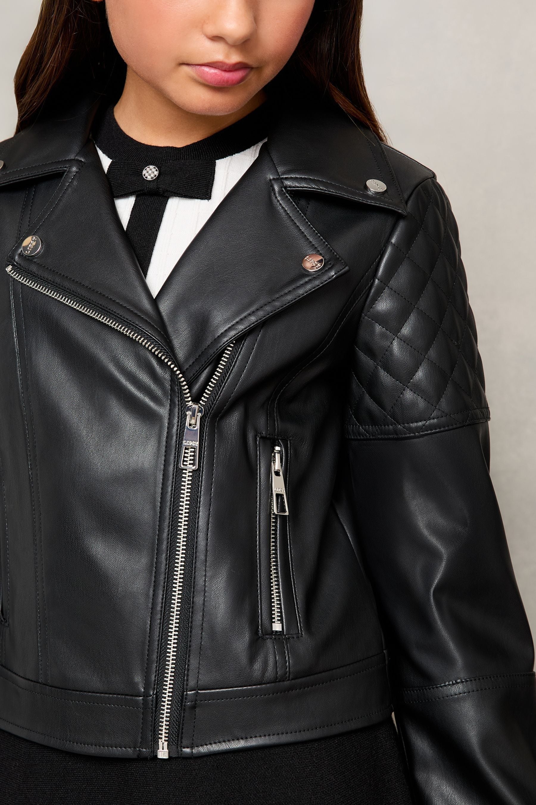 Black Quilted Faux Leather Biker Jacket