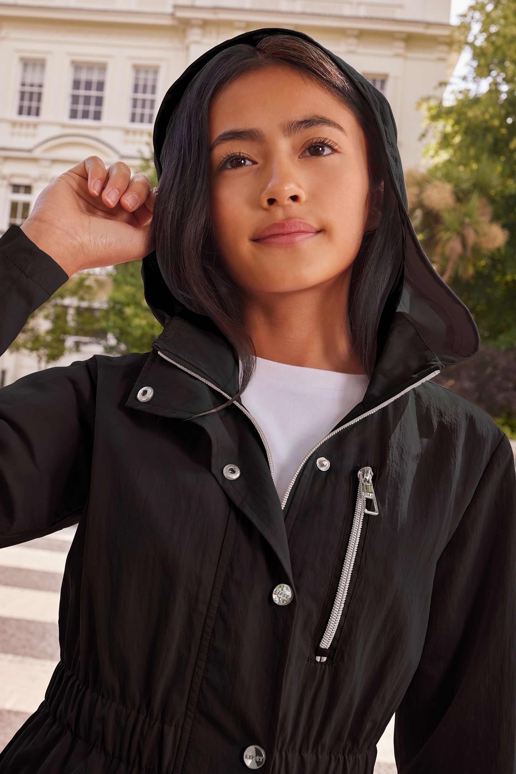 Black Shower Resistant Lightweight Rain Coat (3yrs-16yrs)