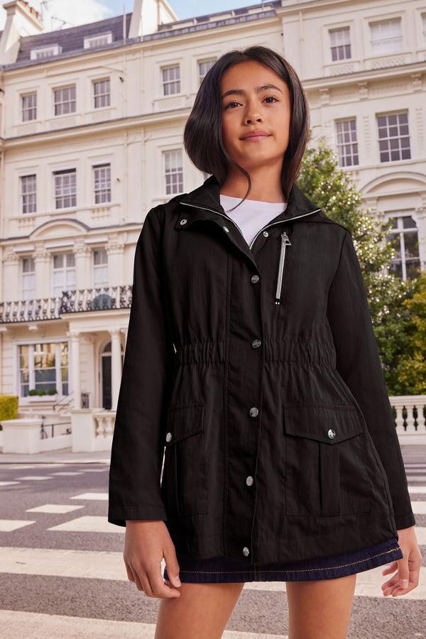 Black Shower Resistant Lightweight Rain Coat (3yrs-16yrs)