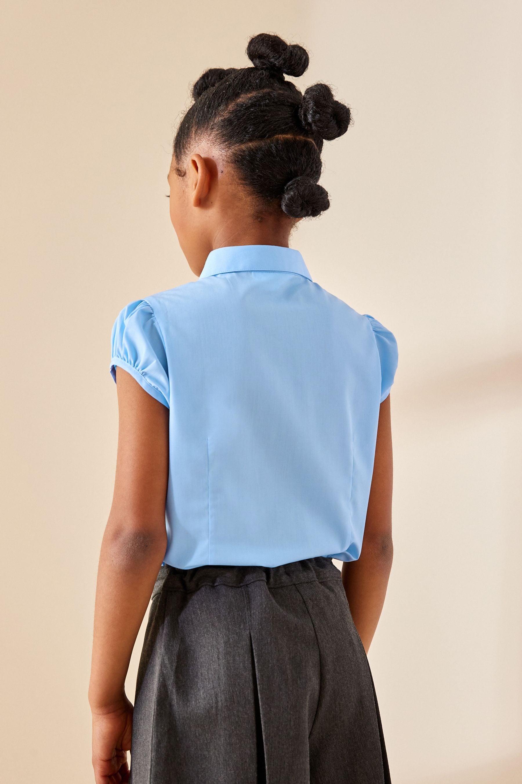 Blue Puff Sleeve School Blouse (3-16yrs)