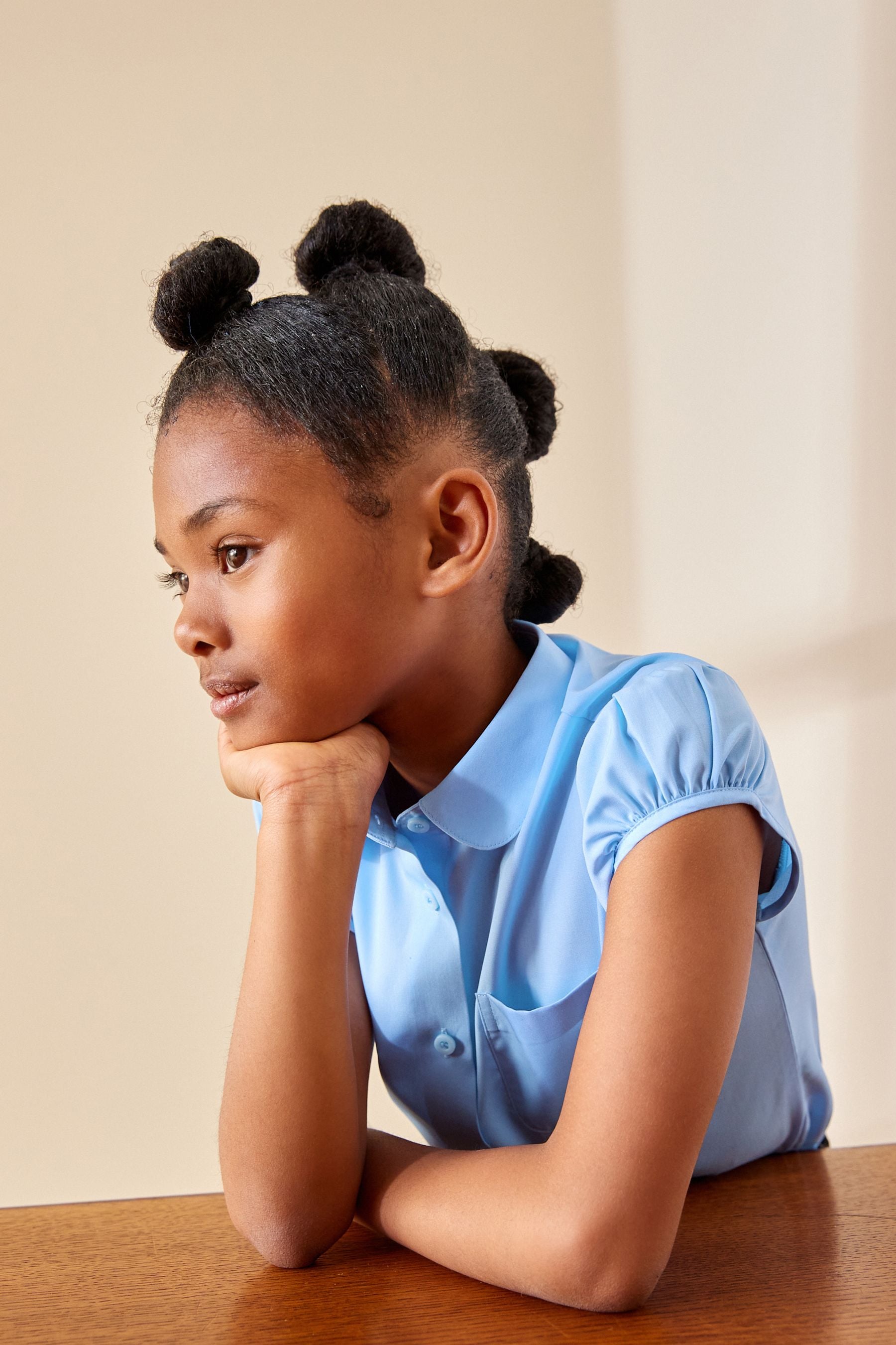 Blue Puff Sleeve School Blouse (3-16yrs)