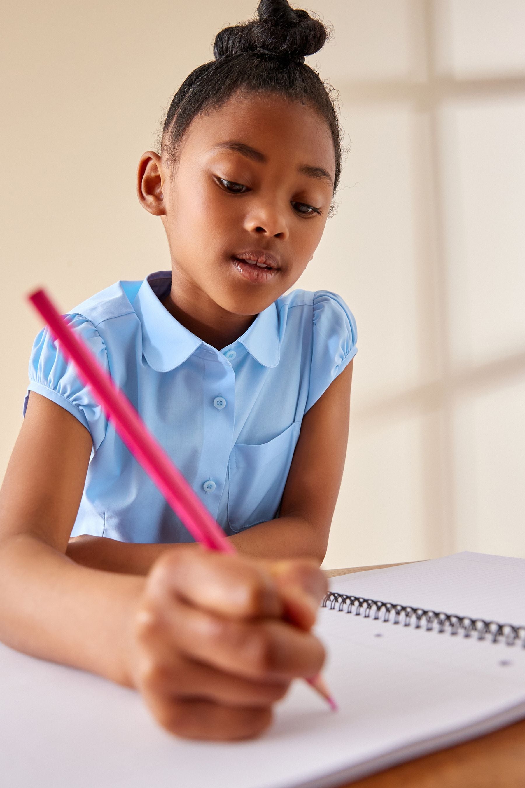 Blue Puff Sleeve School Blouse (3-16yrs)