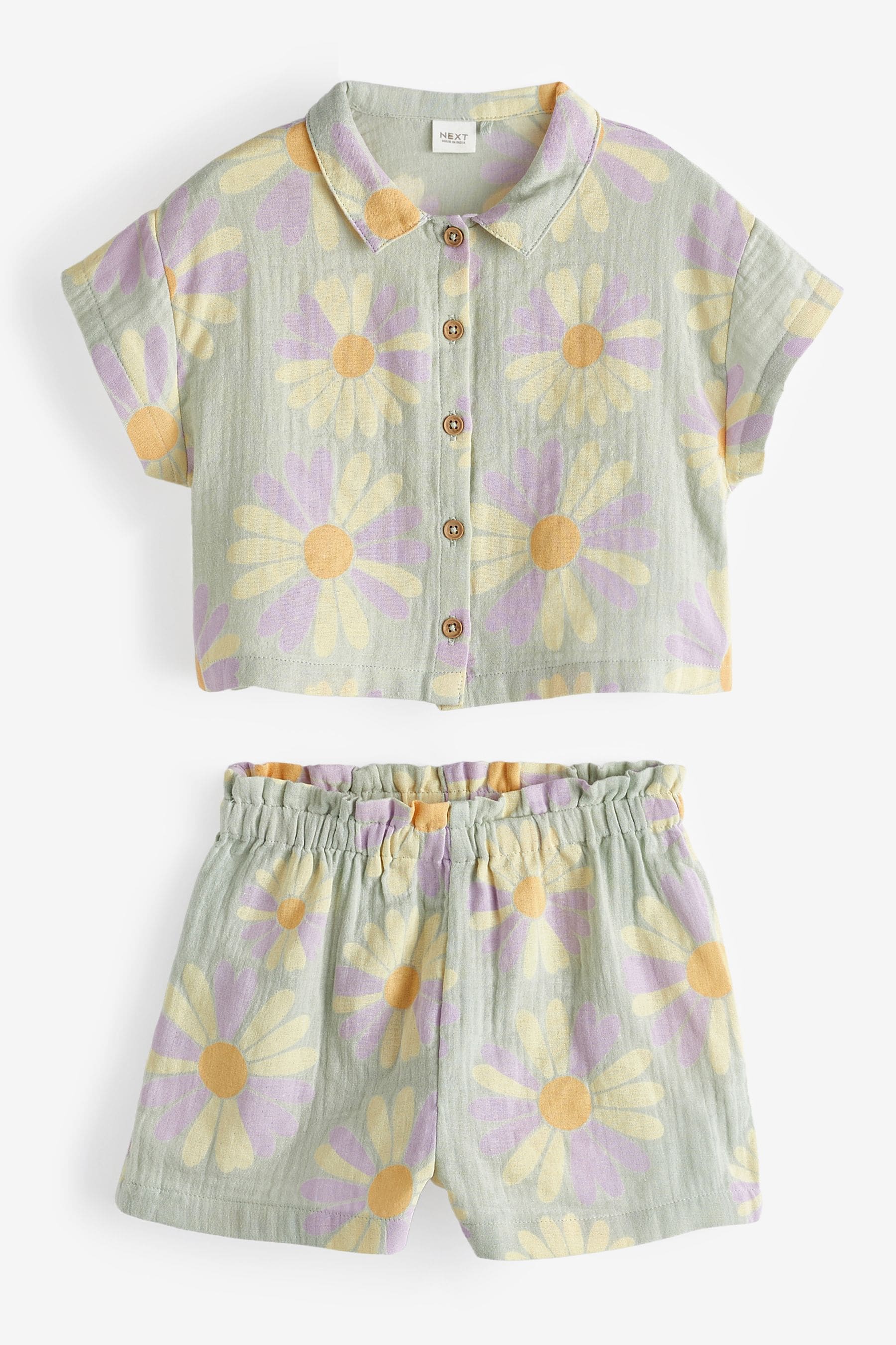 Mint Floral Print Shirt and Shorts Set (3mths-7yrs)