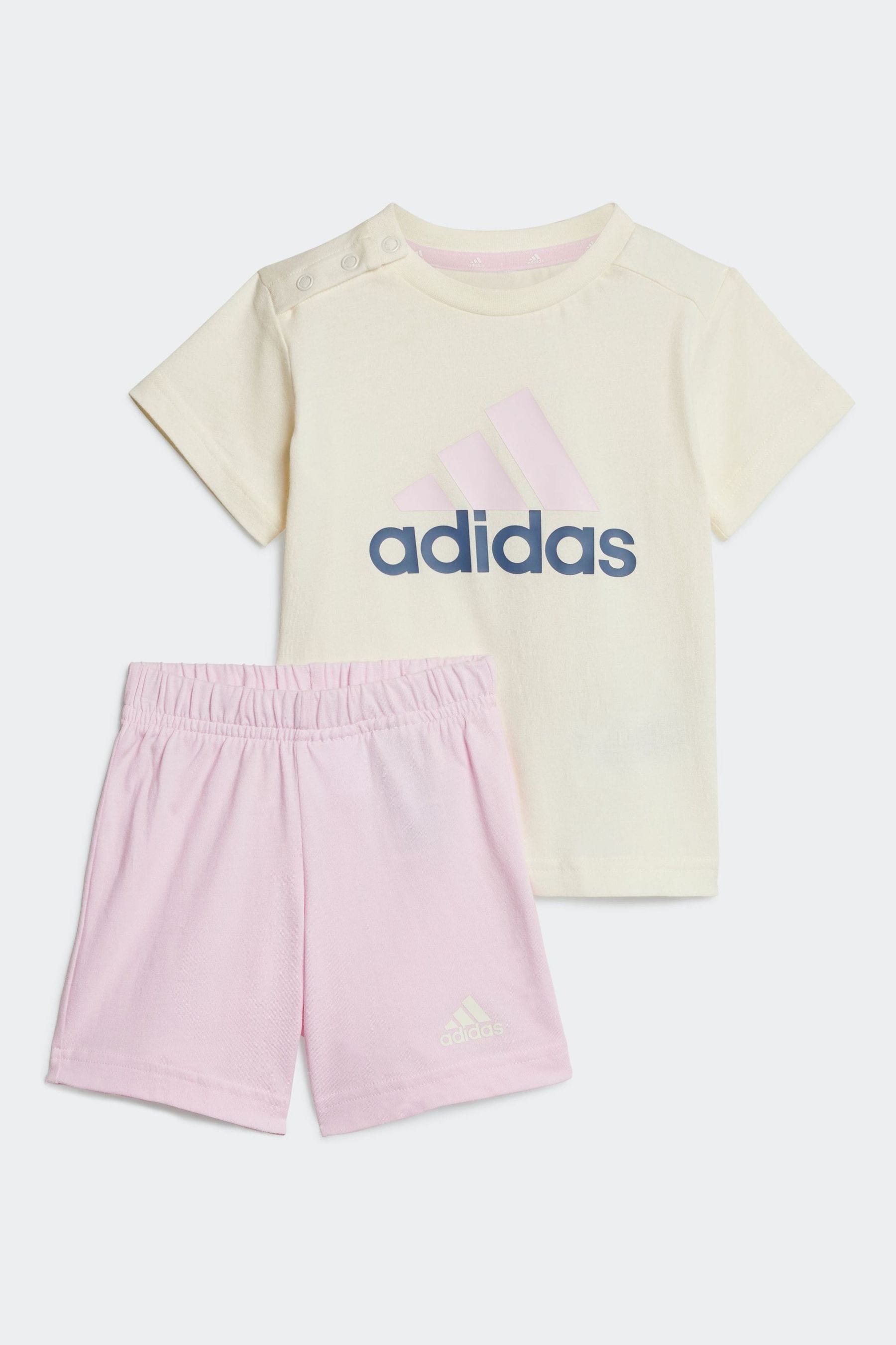 Pink/Yellow adidas Sportswear Essentials Organic Cotton T-Shirt And Shorts Set