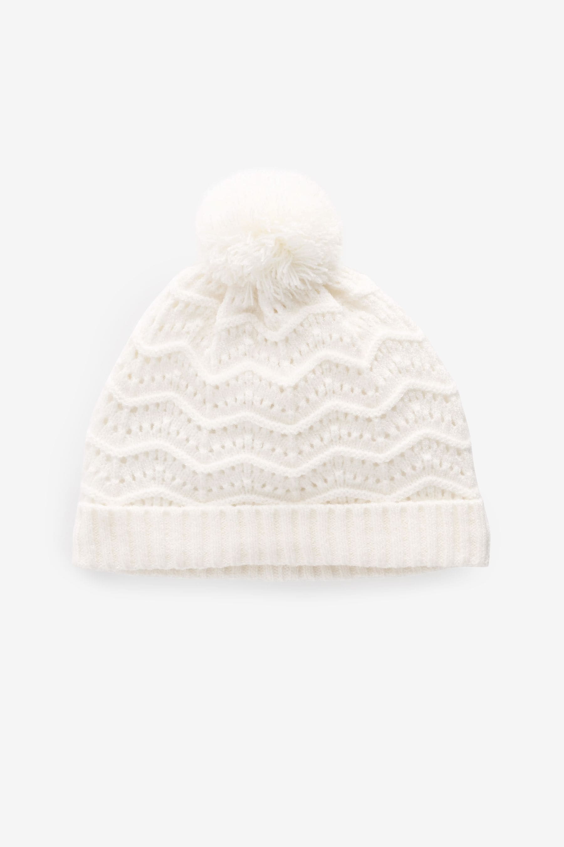 White Knitted Baby Pom Hat (0mths-2yrs)