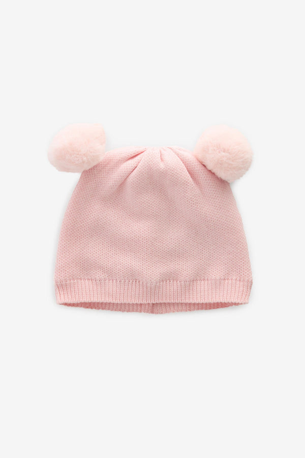 Pink Baby Delicate Double Pom Hat (0mths-2yrs)