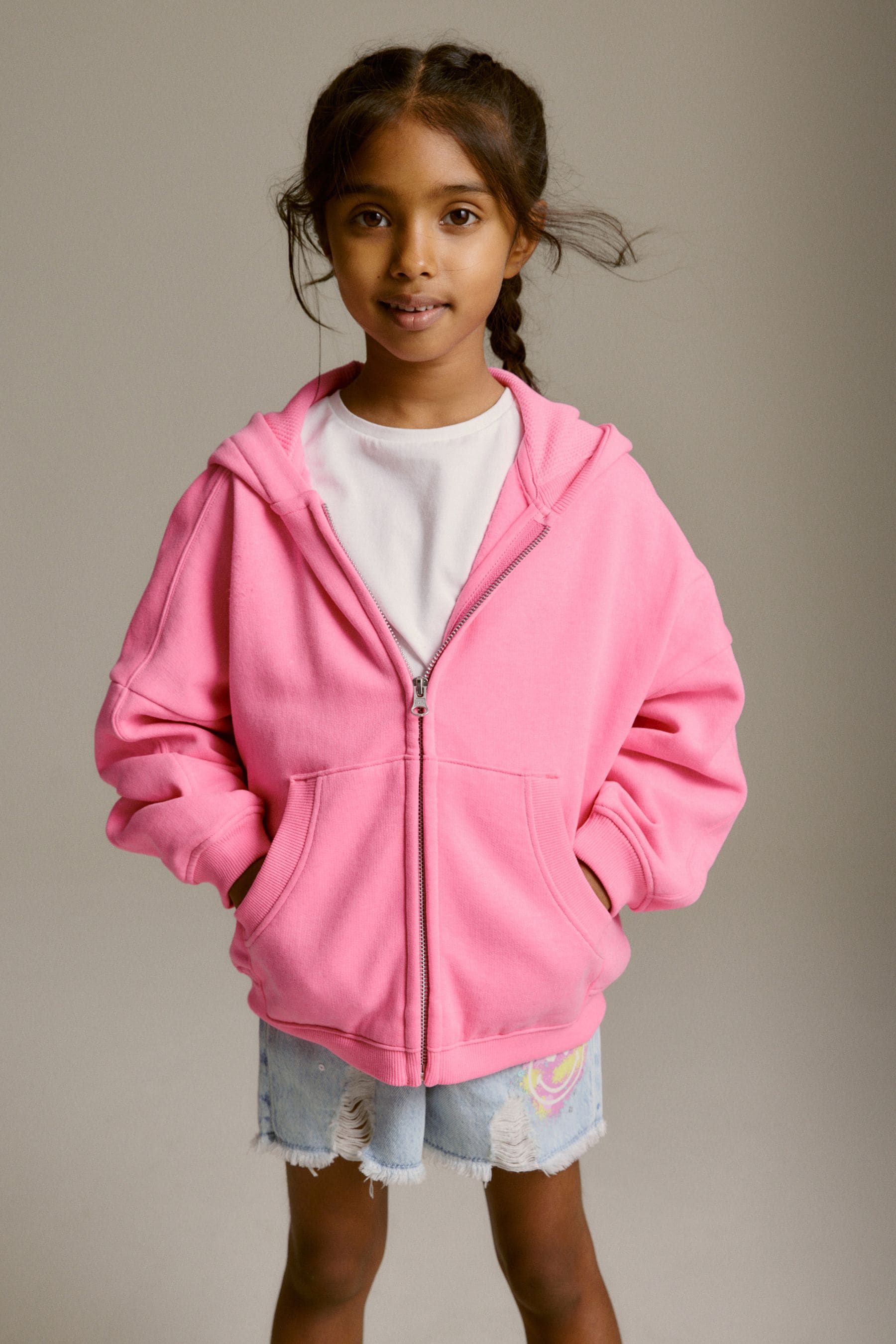 Neon Pink Zip Through Hoodie (3-16yrs)