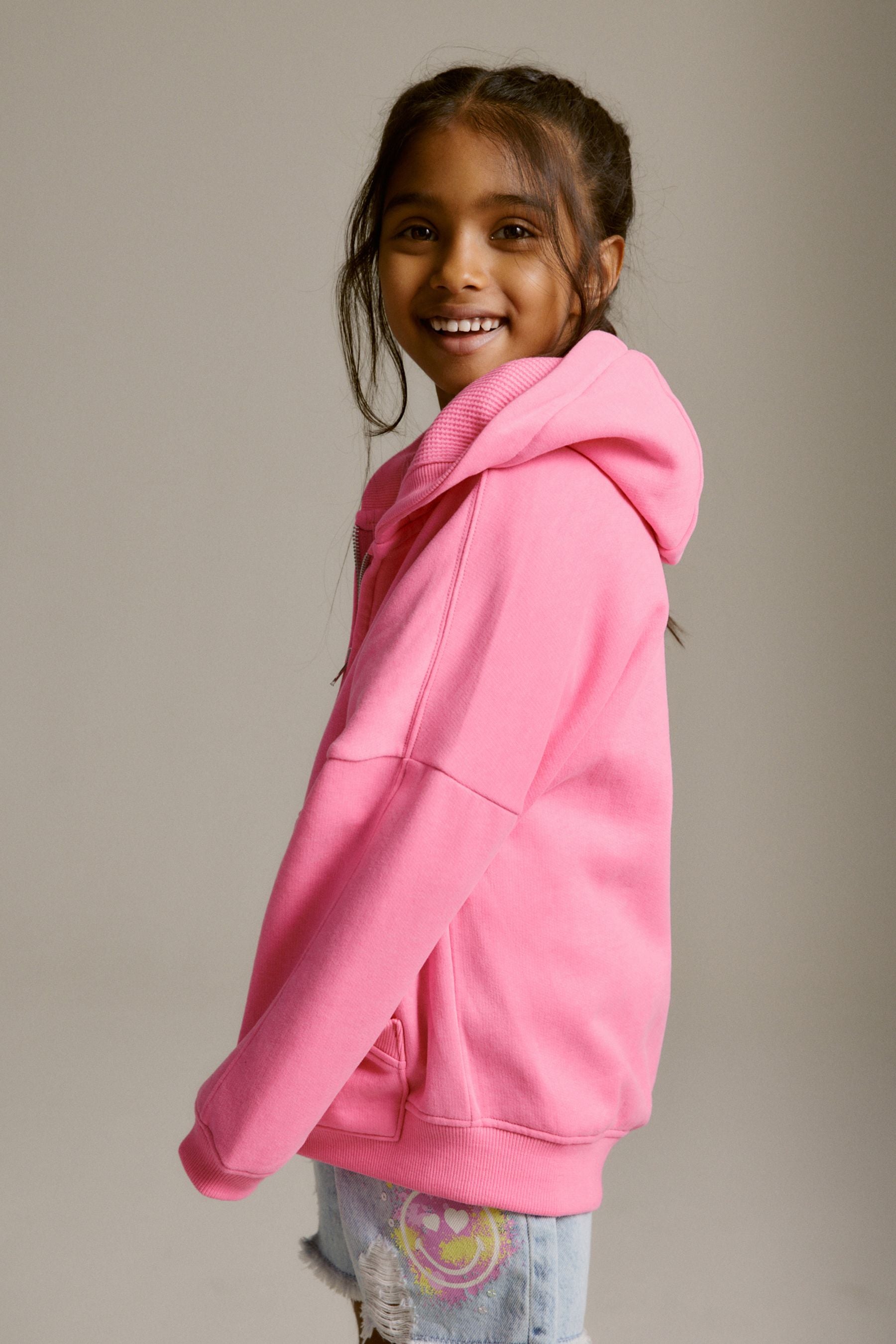 Neon Pink Zip Through Hoodie (3-16yrs)