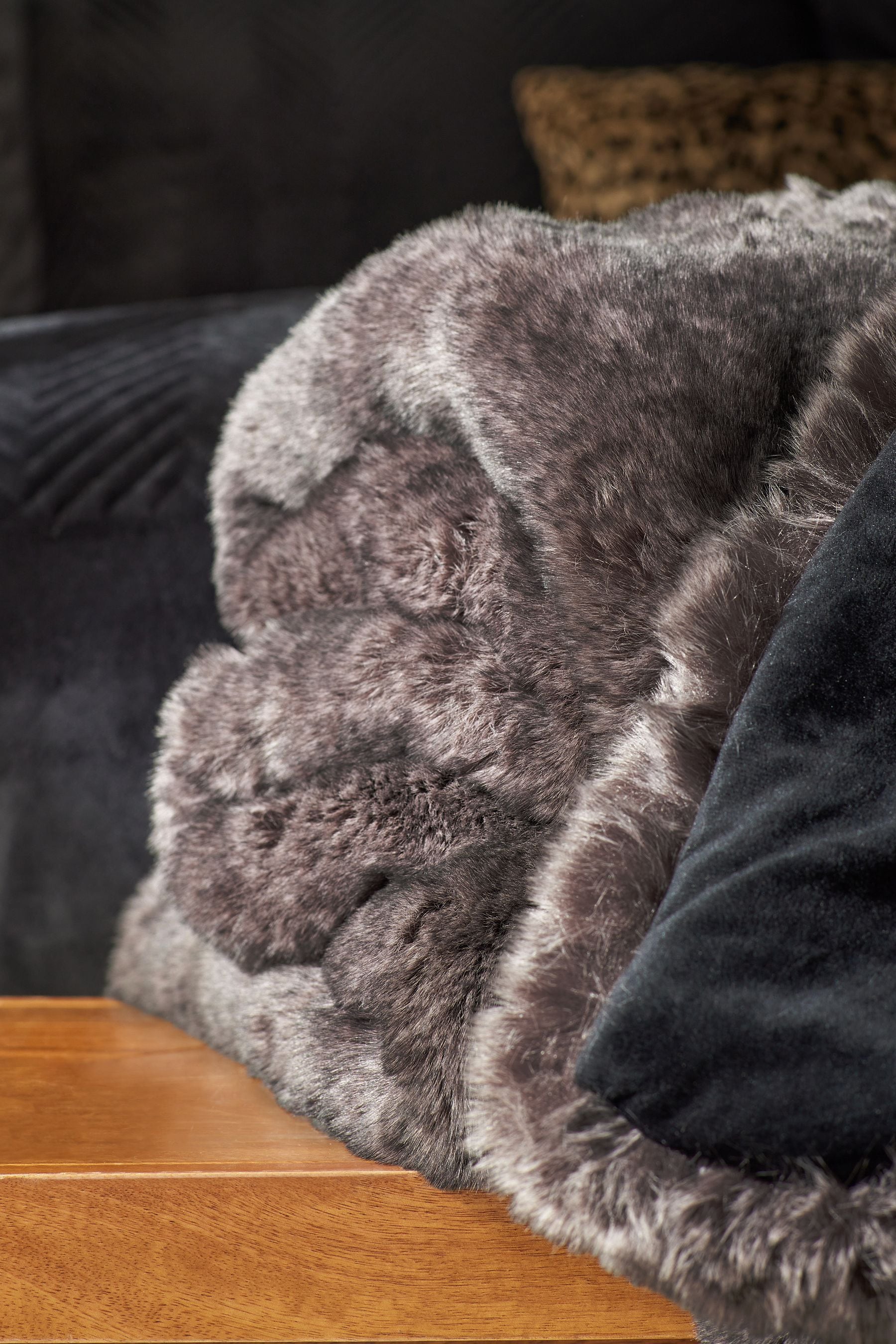 Charcoal Grey Josephine Faux Fur Throw