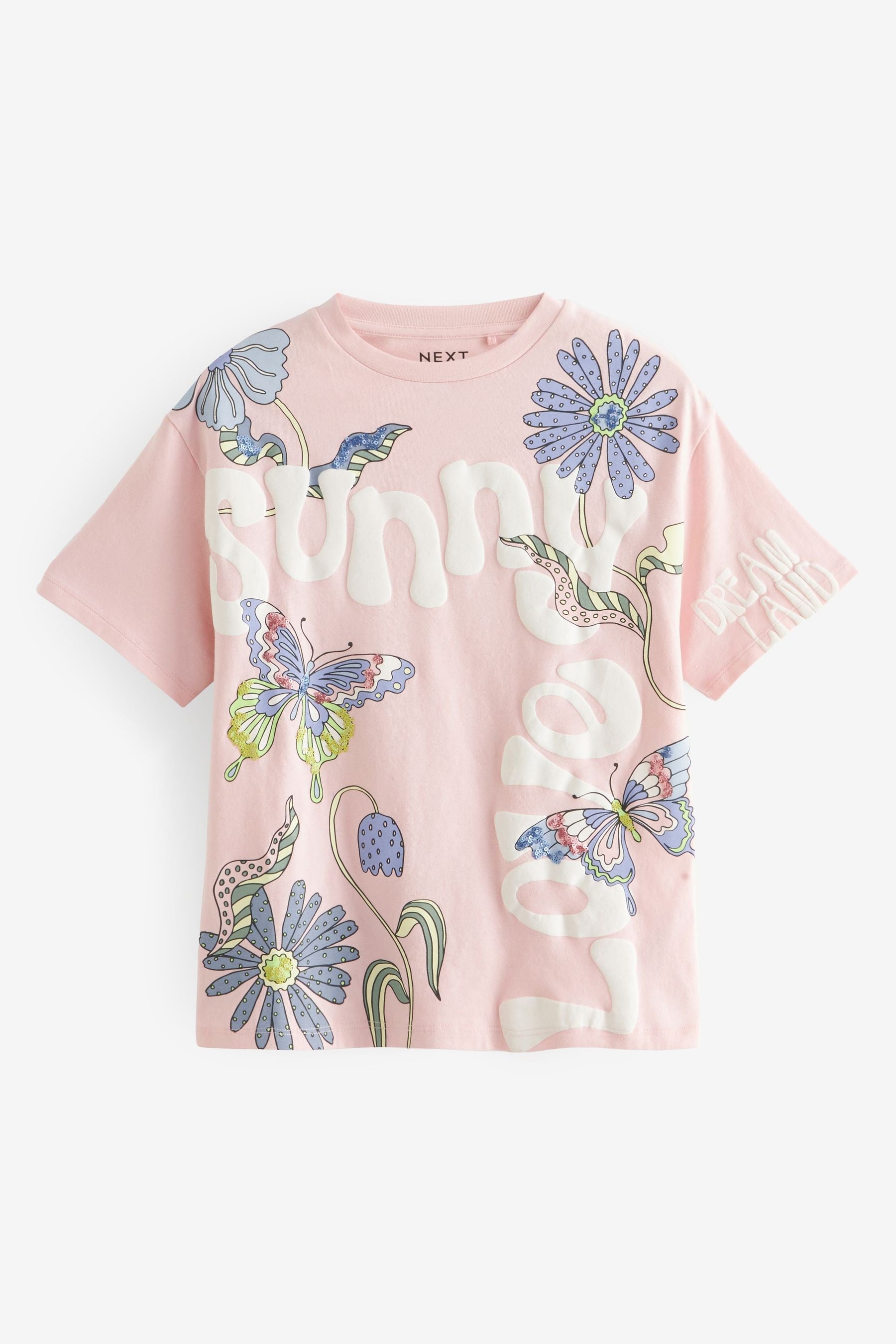 Pink Oversized Embellished Graphic T-Shirt (3-16yrs)