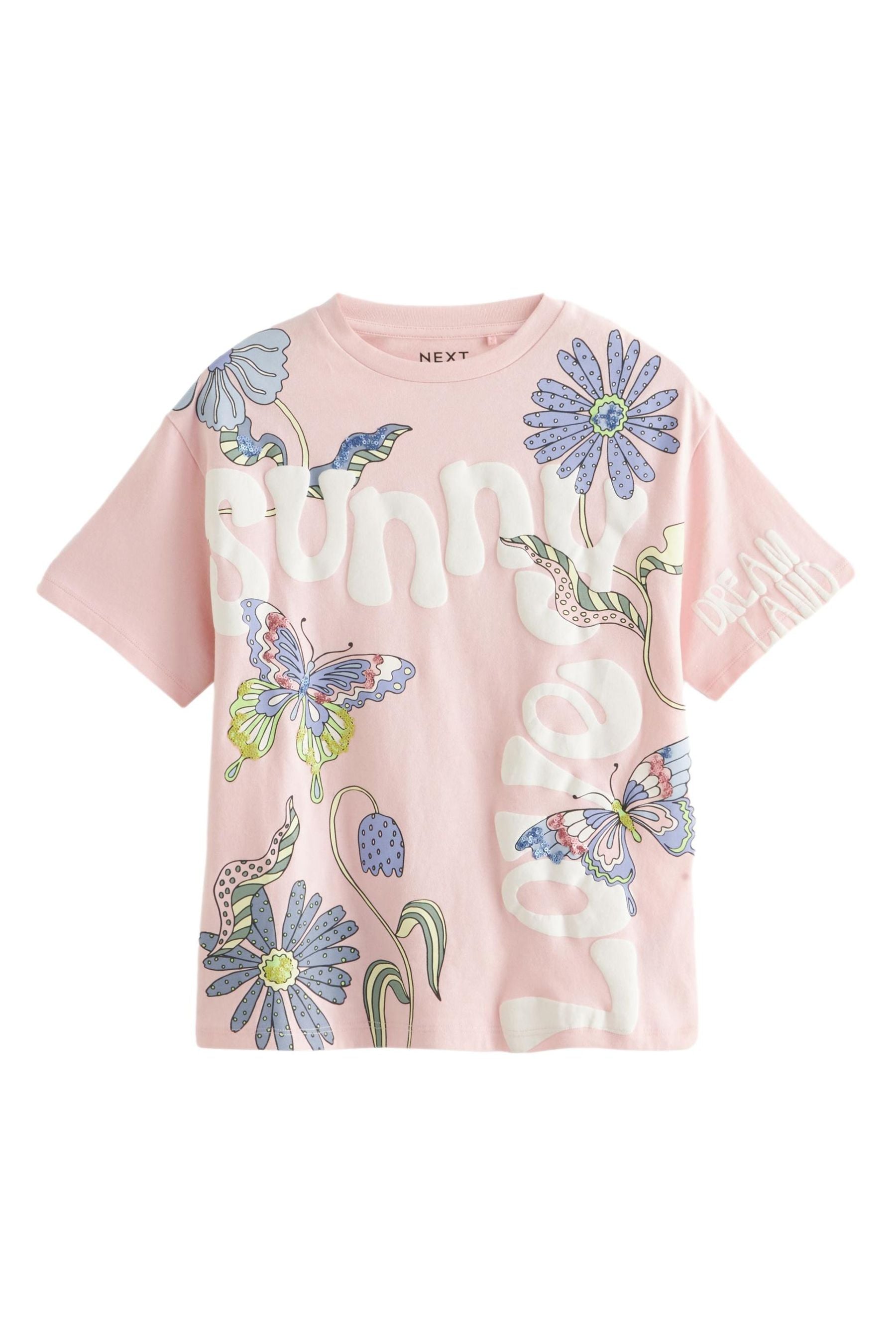 Pink Oversized Embellished Graphic T-Shirt (3-16yrs)