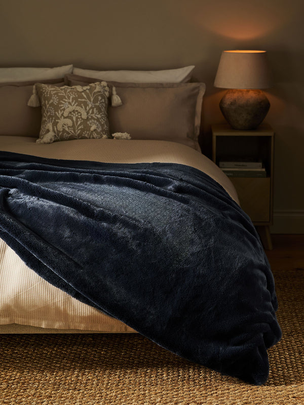 Blue Soft To Touch Plush Faux Fur Throw