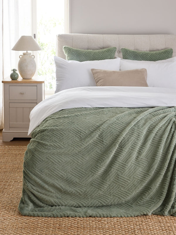 Sage Green Basset Embossed Faux Fur Throw