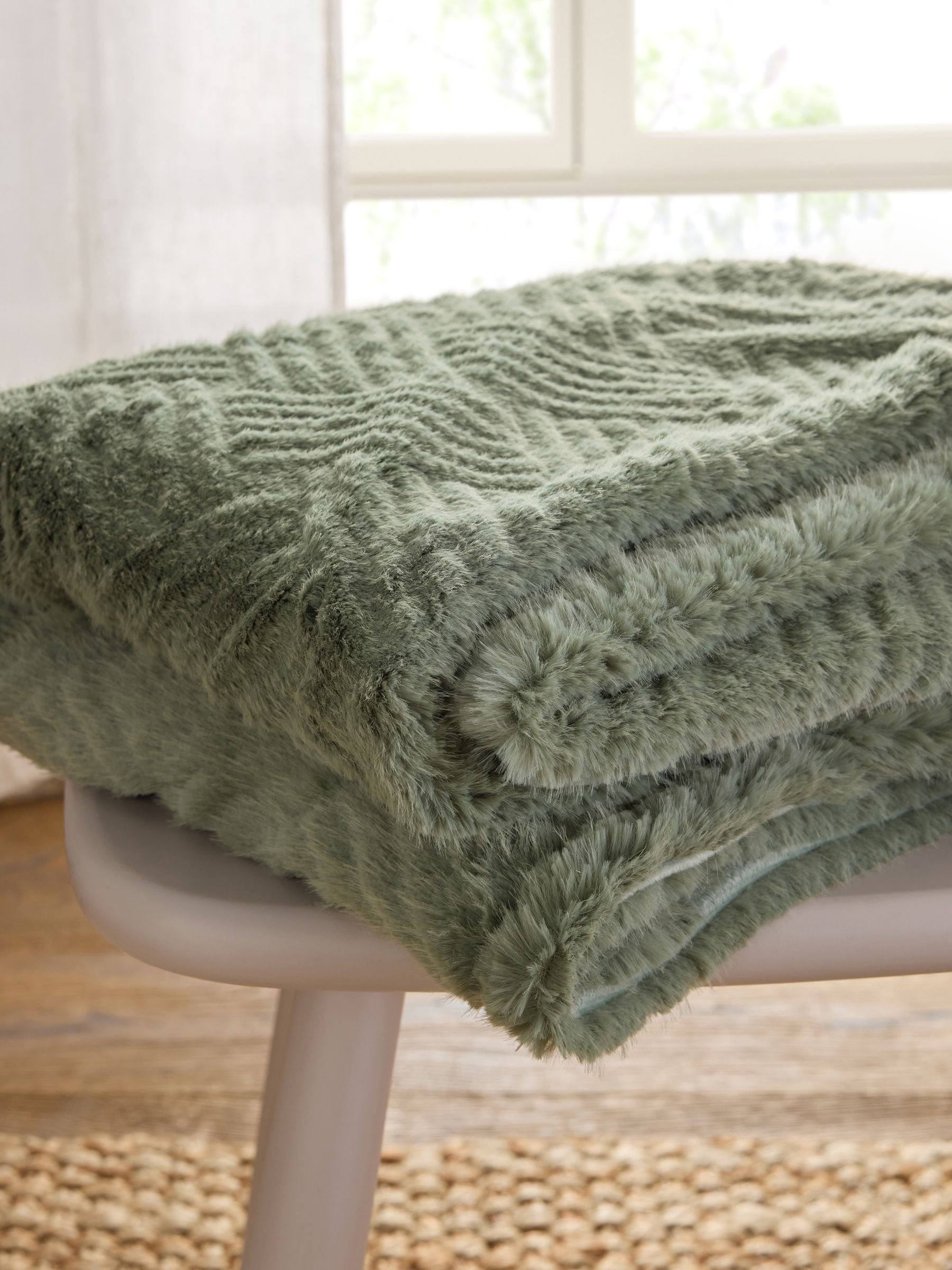 Sage Green Basset Embossed Faux Fur Throw