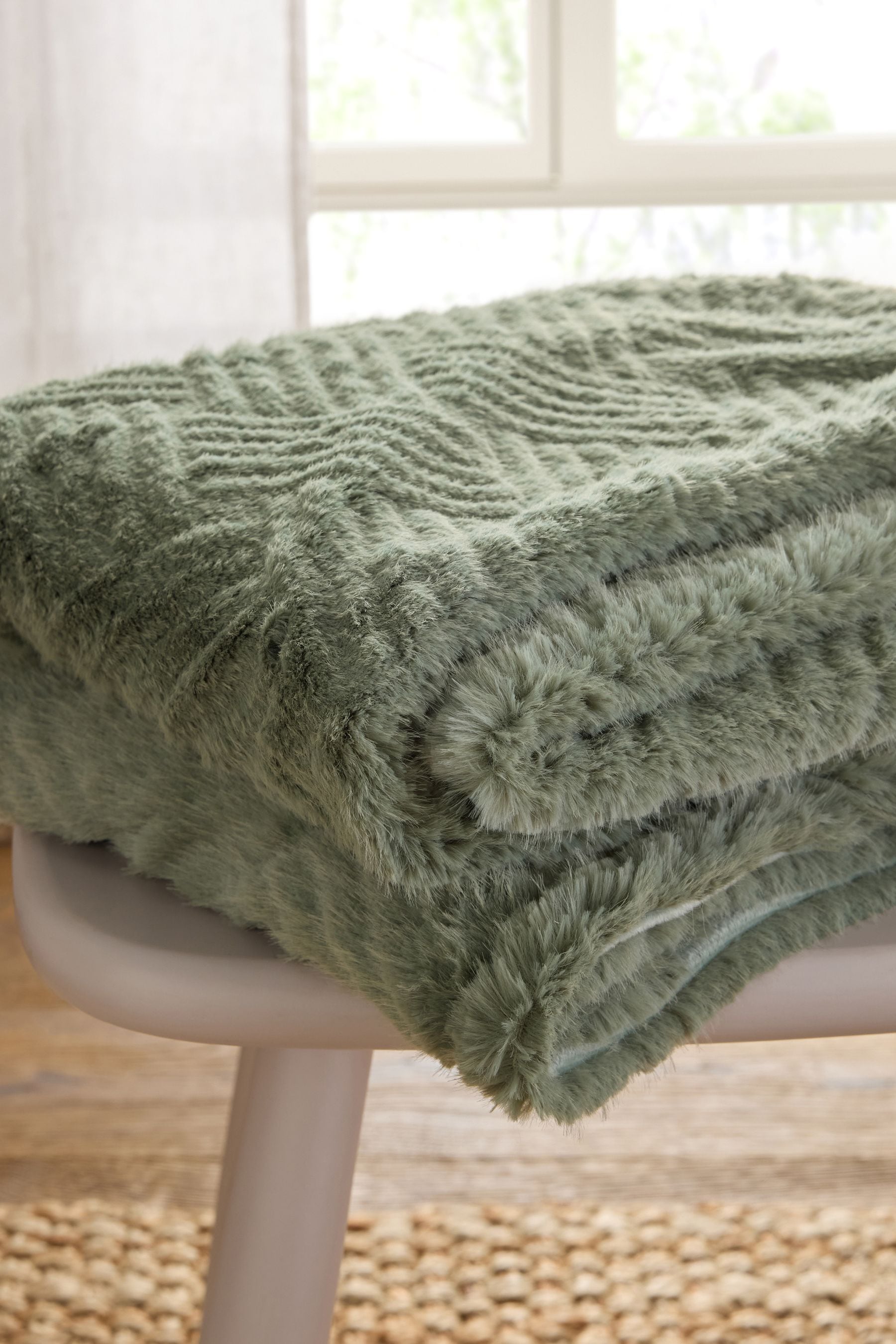 Sage Green Basset Embossed Faux Fur Throw