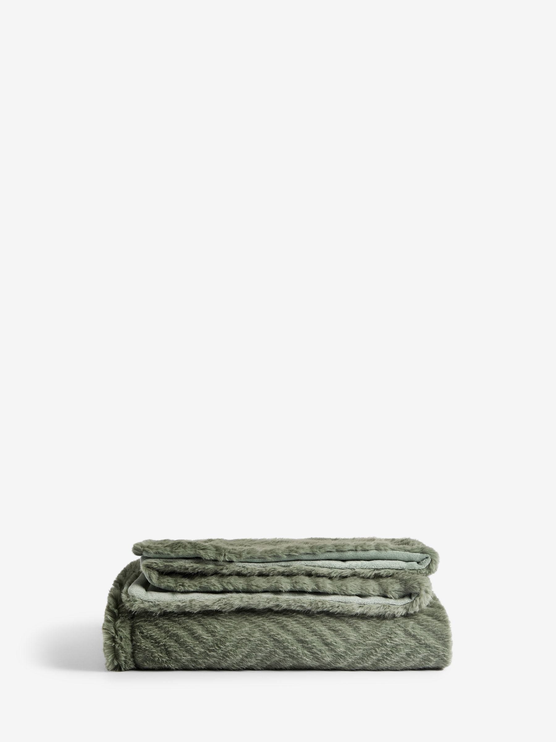 Sage Green Basset Embossed Faux Fur Throw