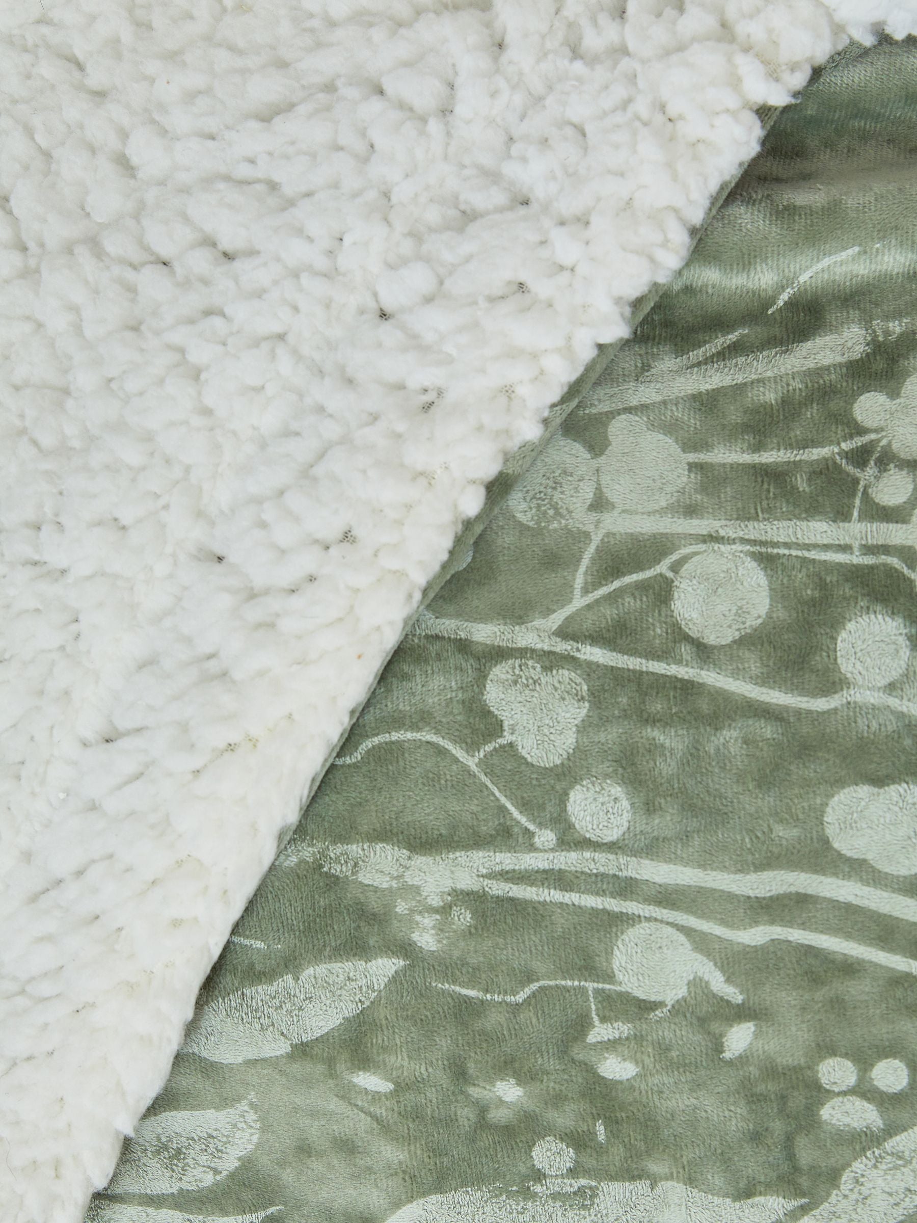 Sage Green Floral Print Sherpa Throw